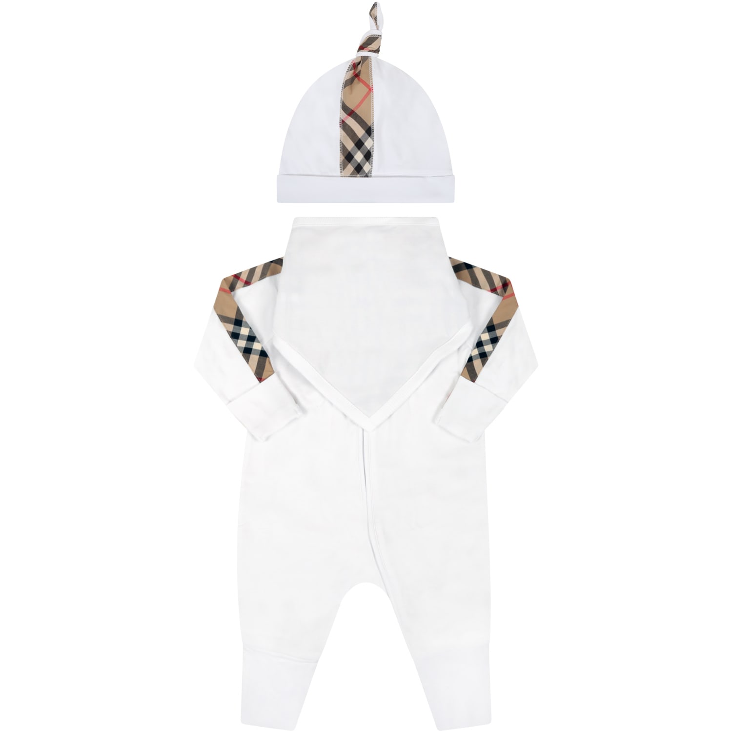 Burberry White Set For Baby Kids With Logo