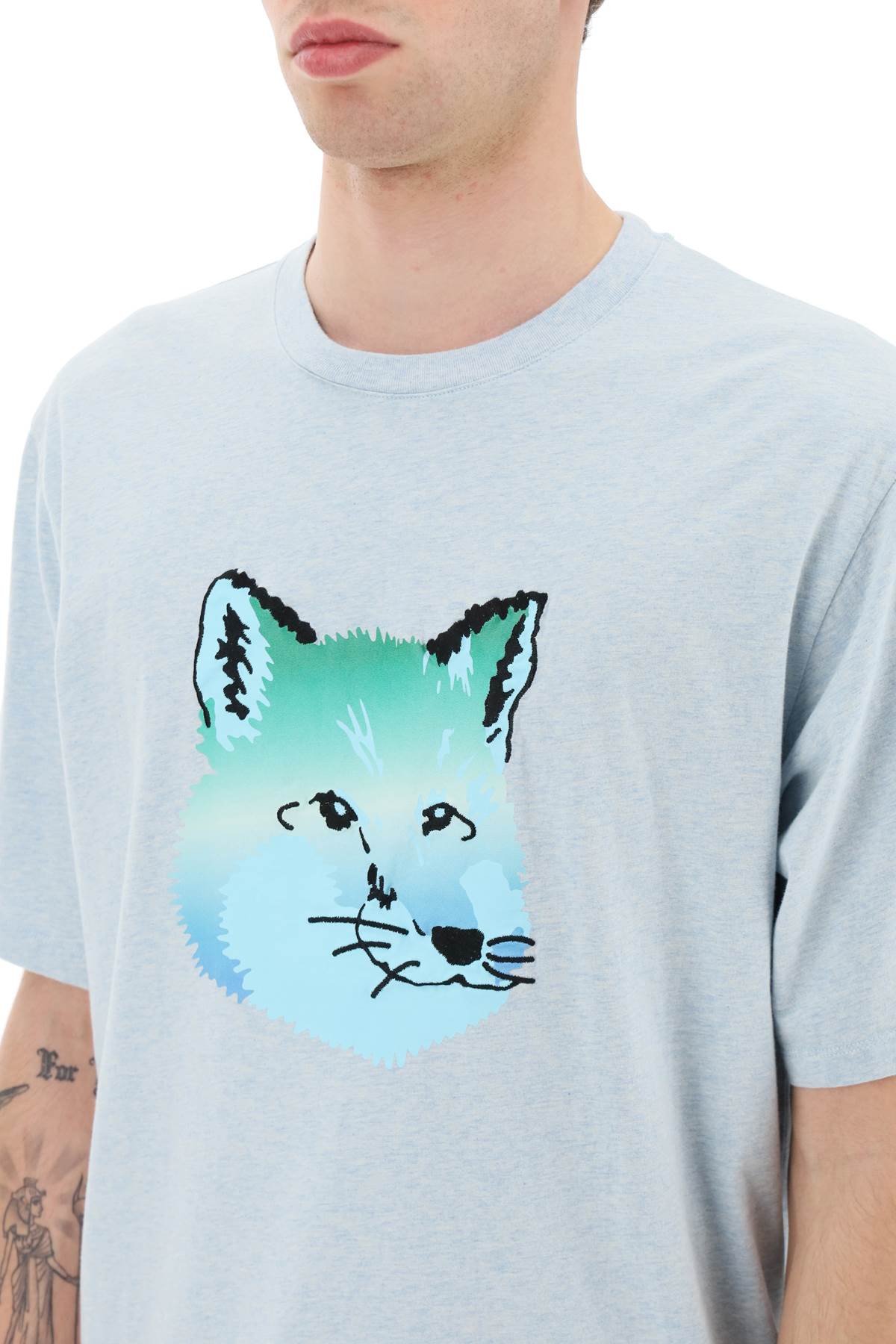 Shop Maison Kitsuné Vibrant Fox Head T-shirt In Blue Haze Melange
