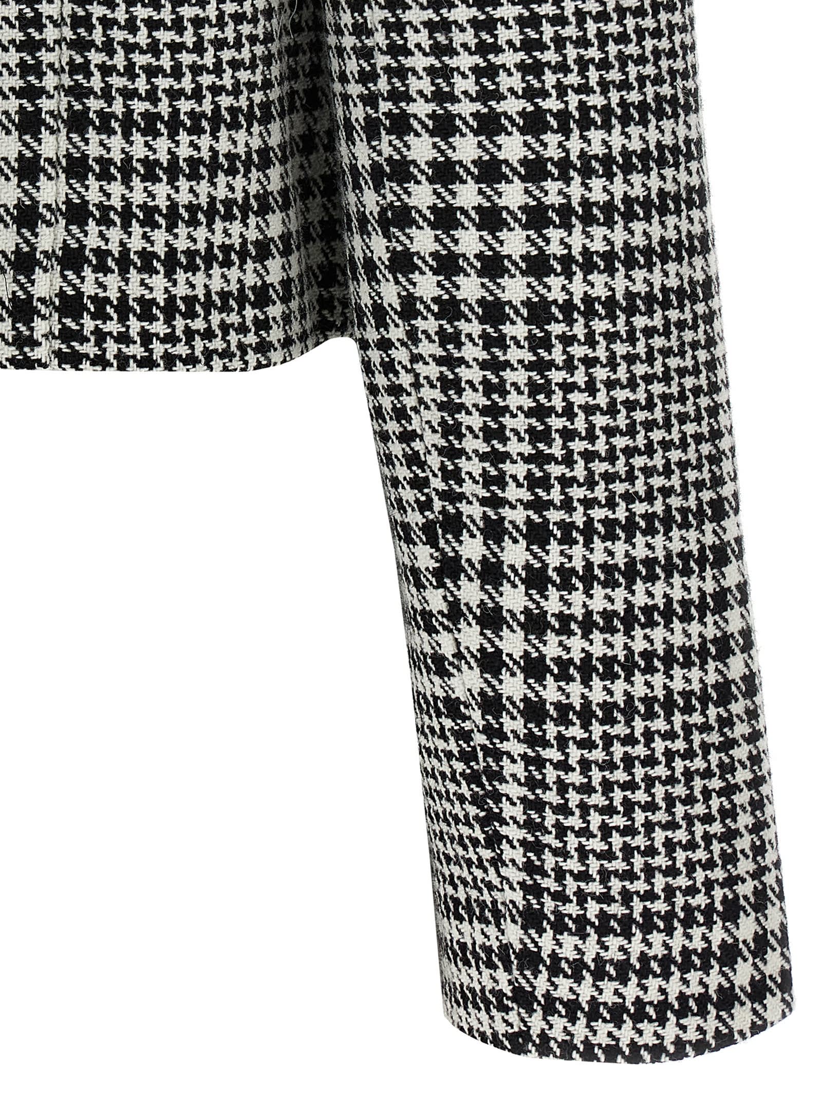 Self-portrait Houndstooth Jacket With Crystals In Gray