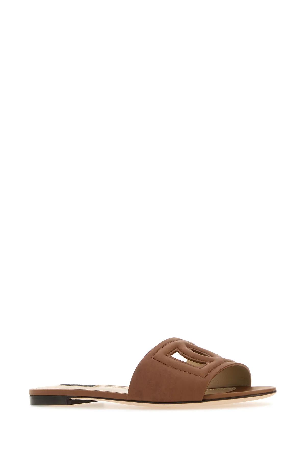 Shop Dolce & Gabbana Caramel Leather Slippers In Marrone Chiaro