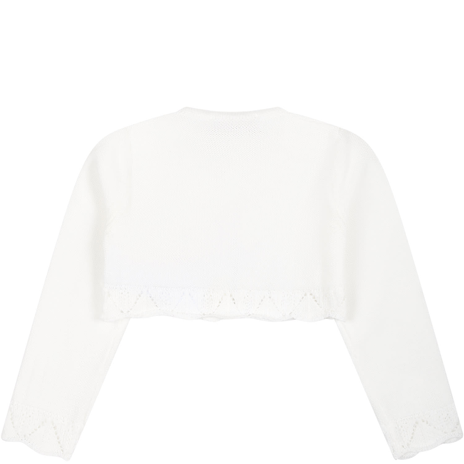 Shop Monnalisa White Cardigan For Baby Girl With Ruffles