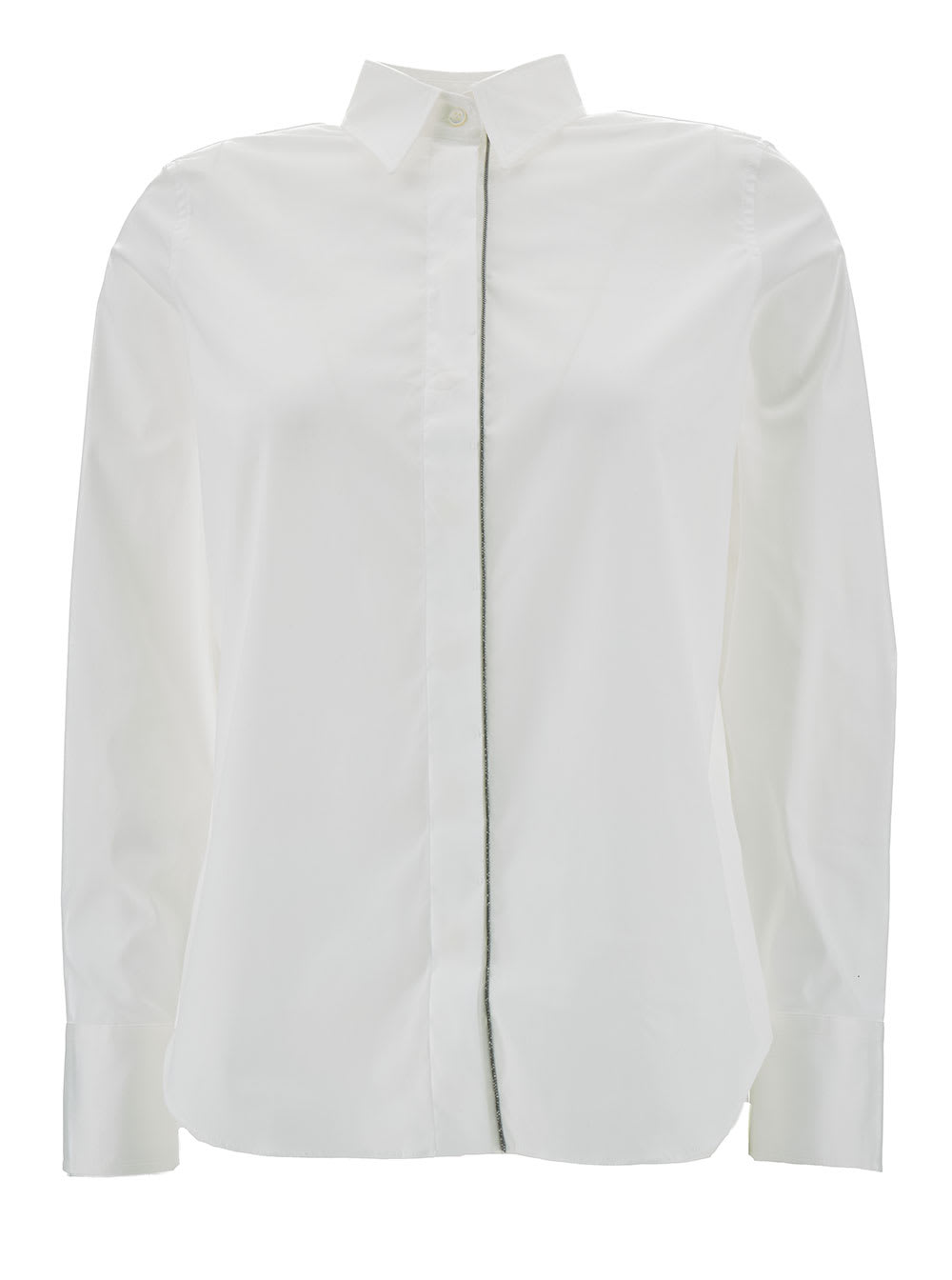 Shop Brunello Cucinelli Monili Trim Poplin Shirt In White