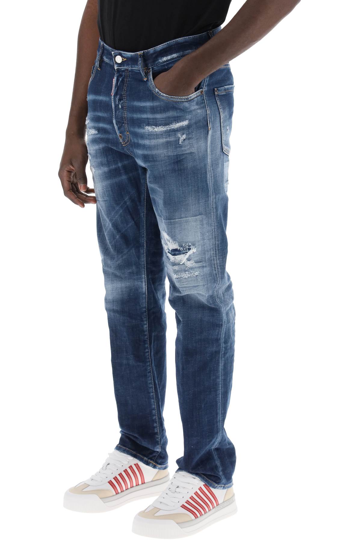 Shop Dsquared2 Destroyed Denim Jeans In 642 Style In Navy Blue (blue)
