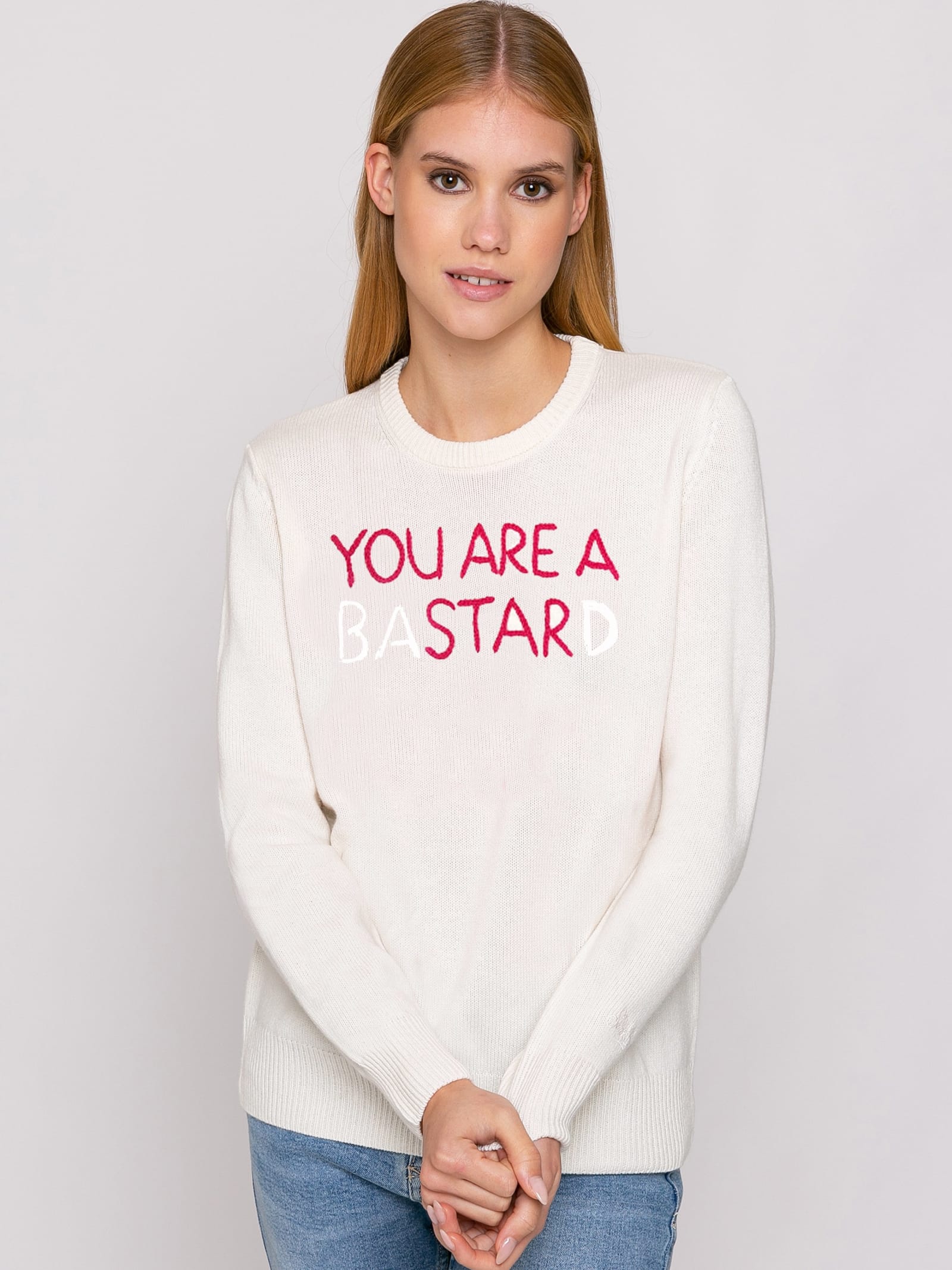 MC2 Saint Barth Woman White Sweater You Are A Star Embroidery