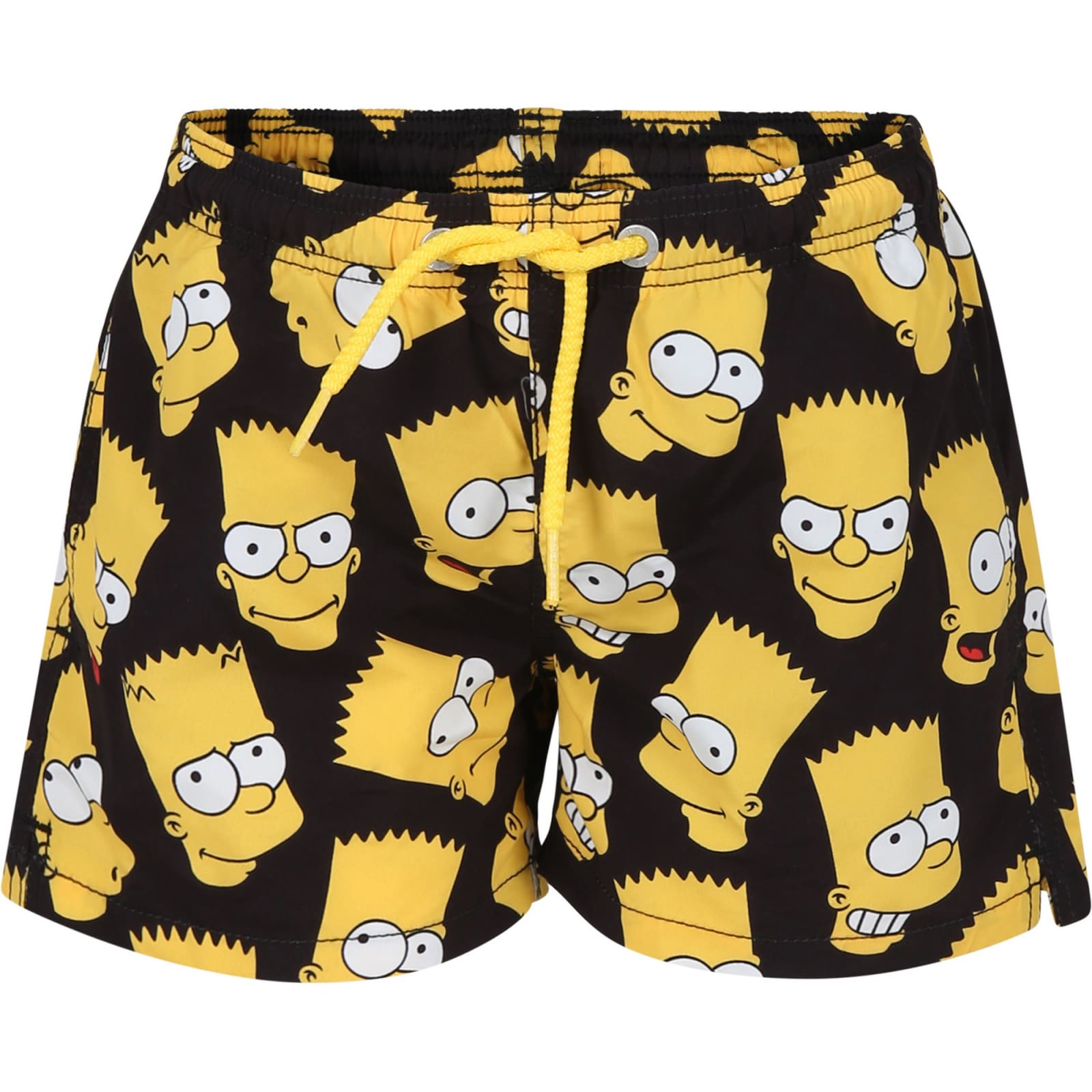 Shop Mc2 Saint Barth Black Swim Shorts For Boy With Bart Simpson Print And Logo