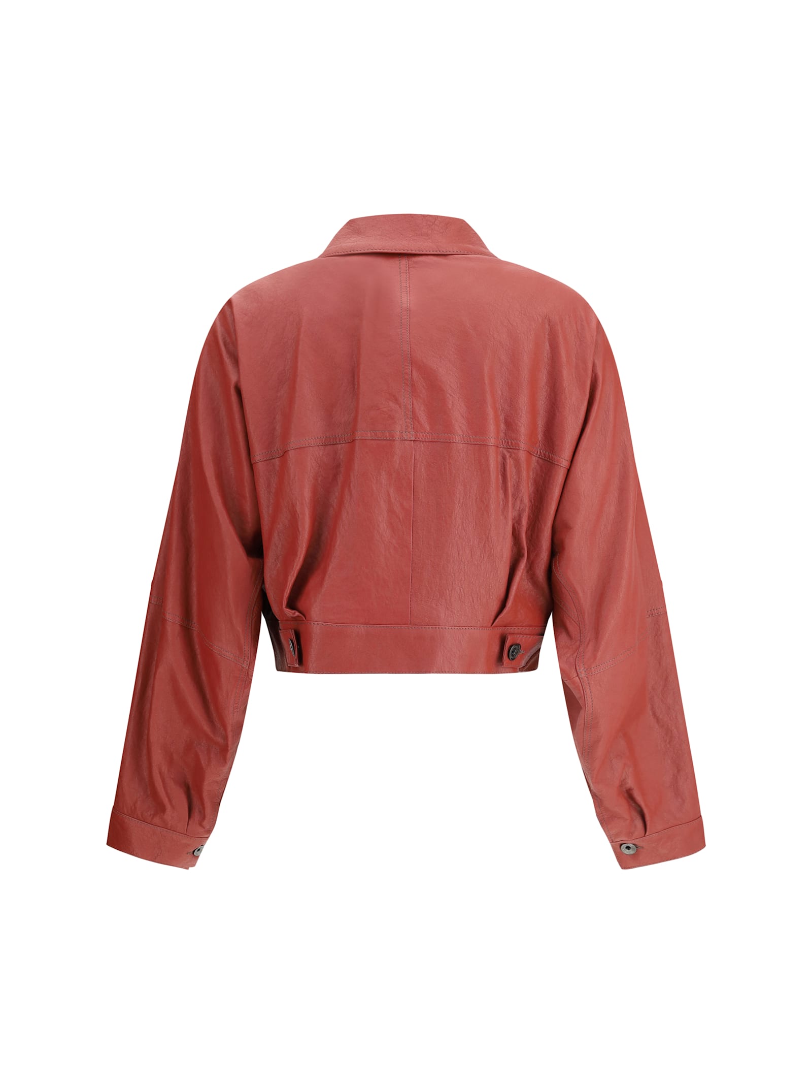 Brunello Cucinelli Cropped Leather Jacket With Patch Pockets In Red