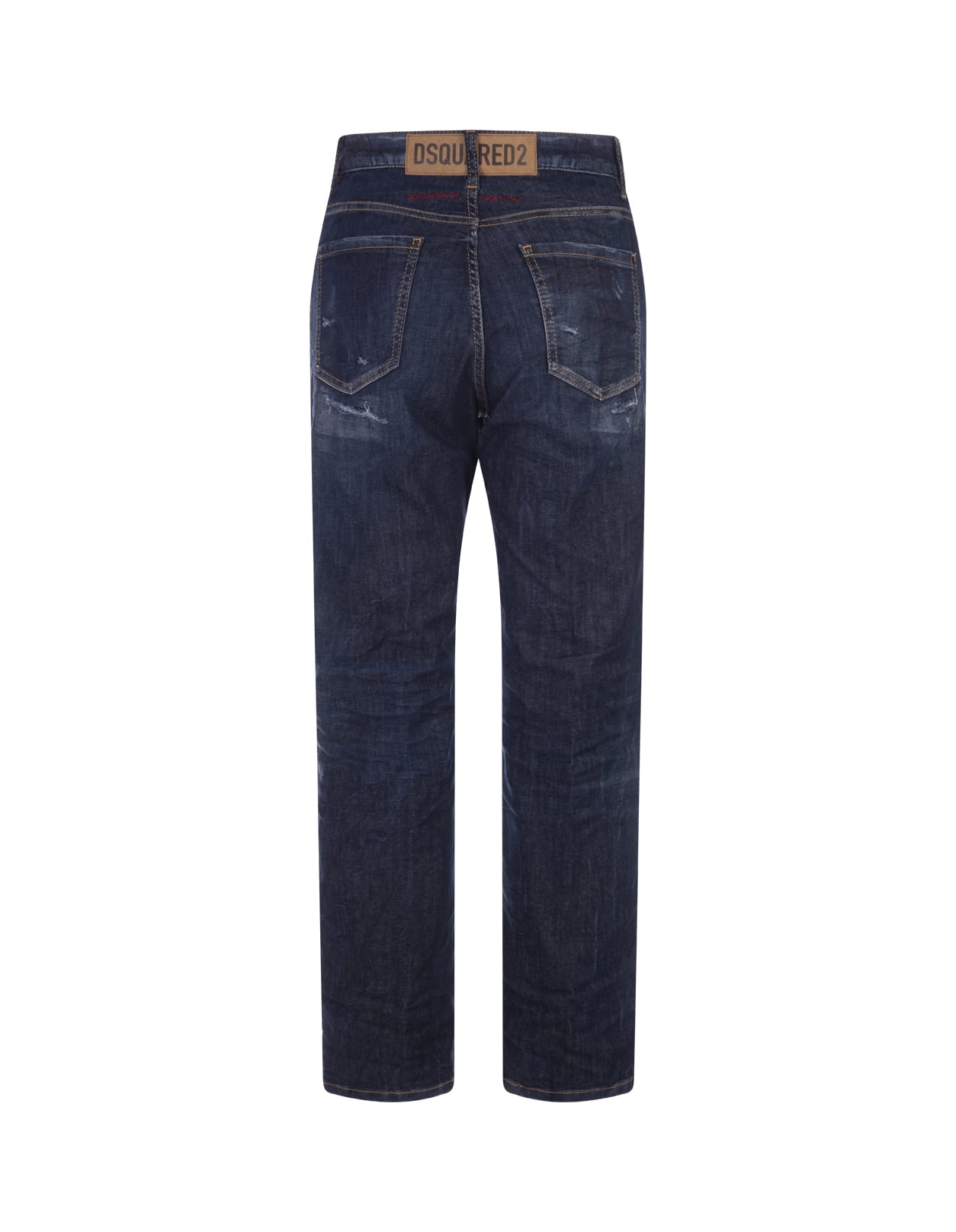 Shop Dsquared2 Dark Ripped Wash Boston Jeans In Navy Blue