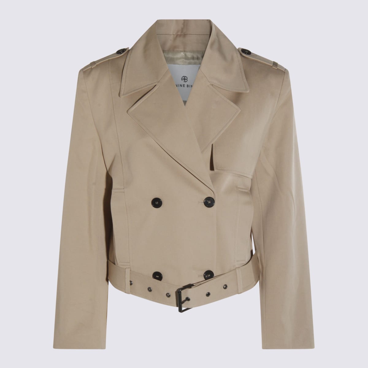 Anine Bing Waist Belted Double-breasted Epaulettes Lapels In Green