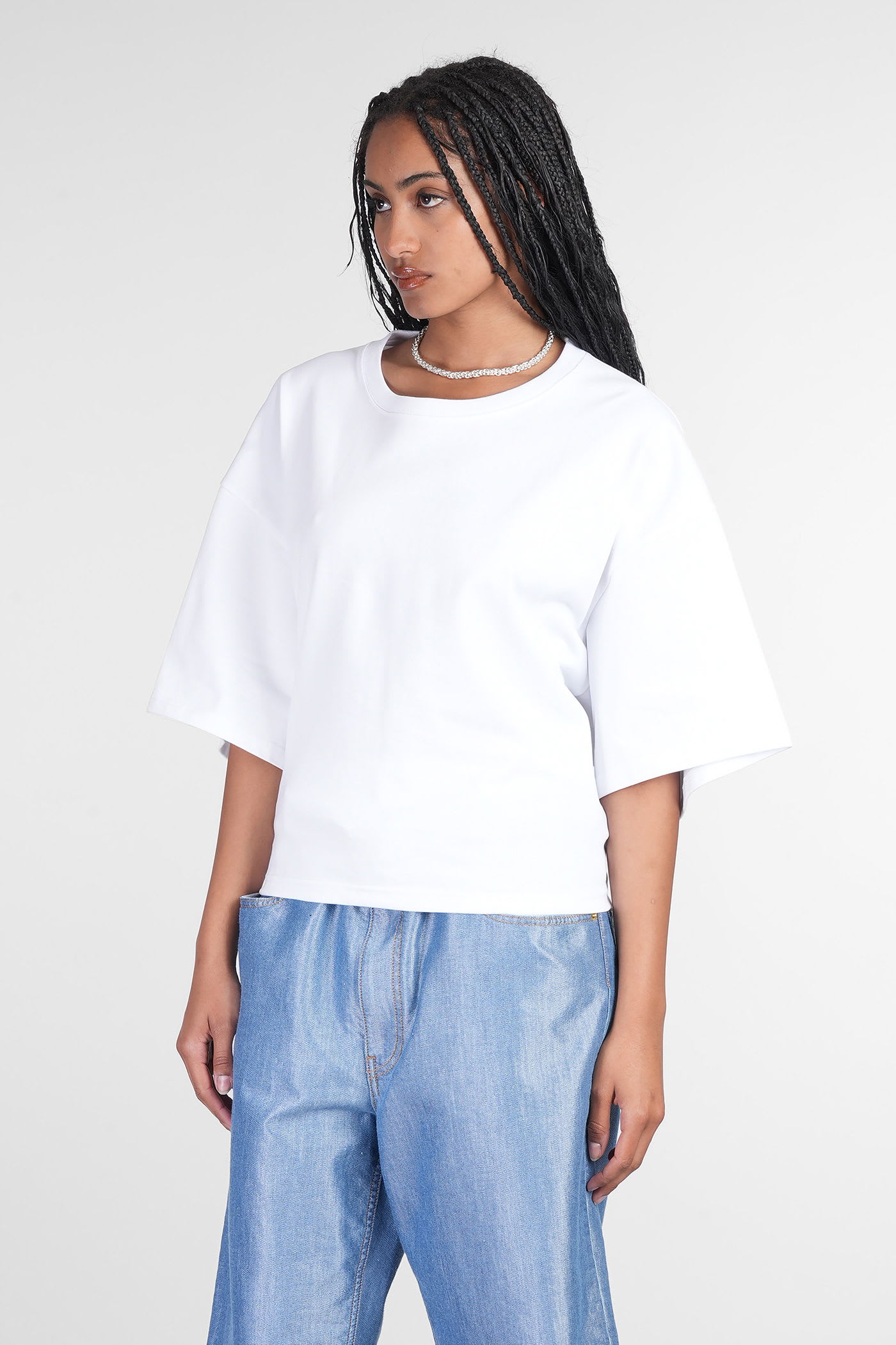 Darkpark Doyle Cropped Draped Short Sleeve Tee In White