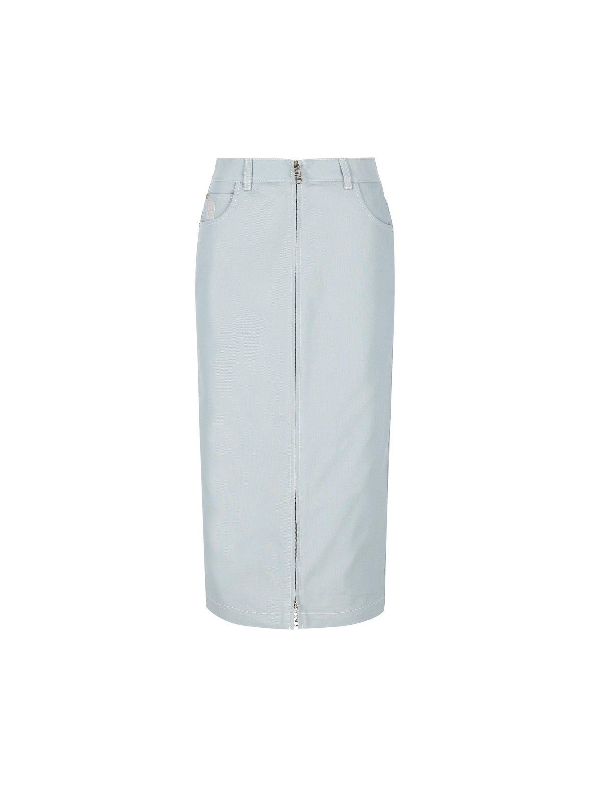 Fendi Zip-up Denim Midi Skirt In Blue