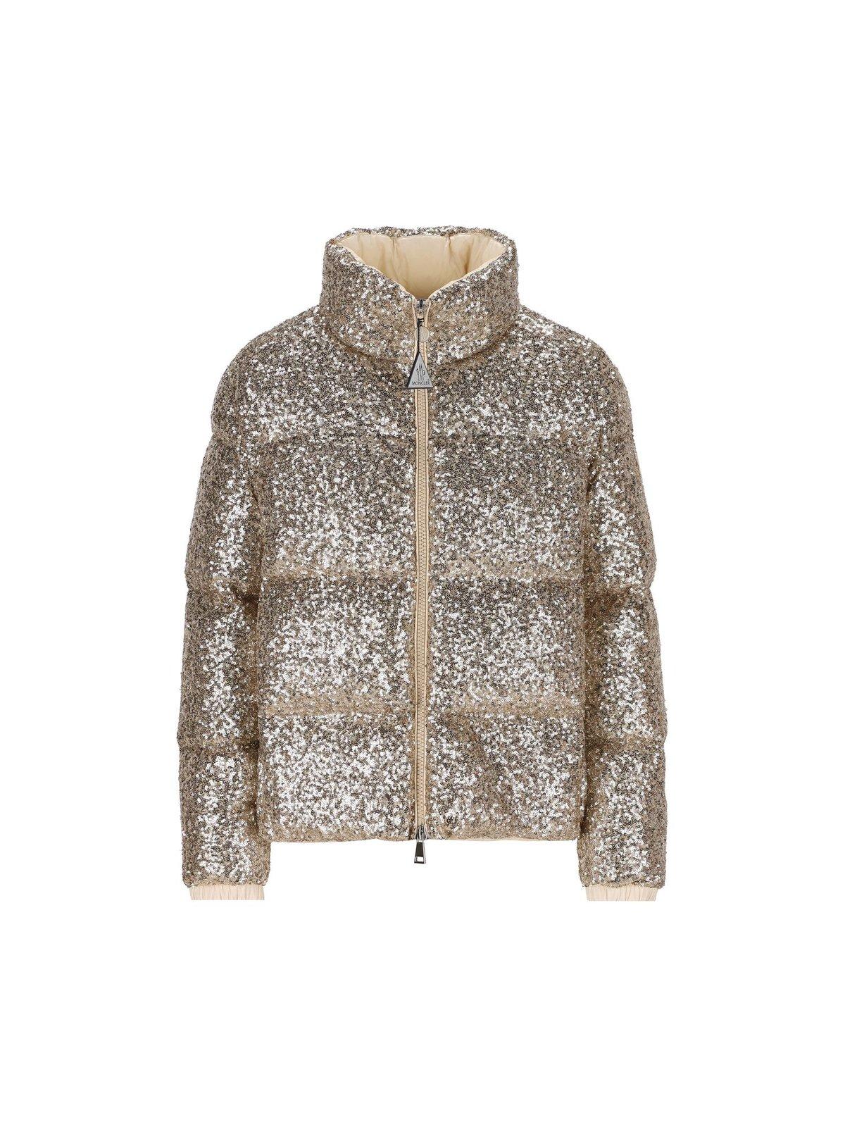 Sequinned Zip-up Puffer Jacket