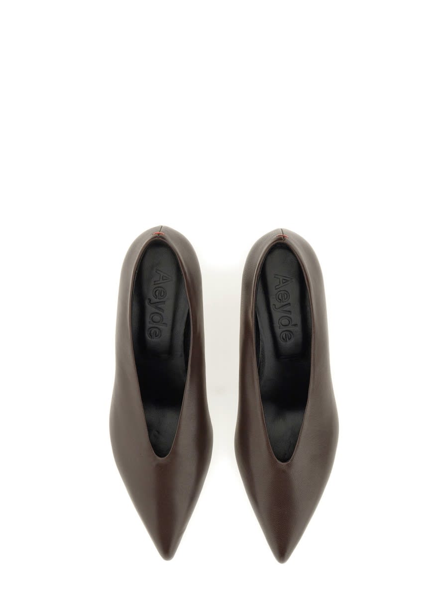 Aeyde Clara 35 Python-effect Leather Pumps In Dark Brown