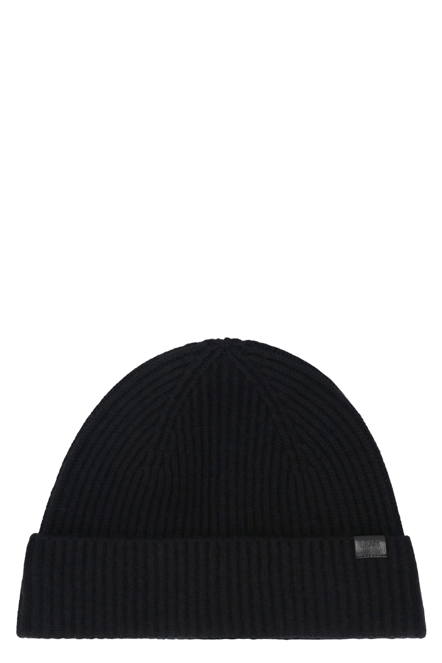 Hugo Boss Logo-patch Knitted Beanie Hat In Black