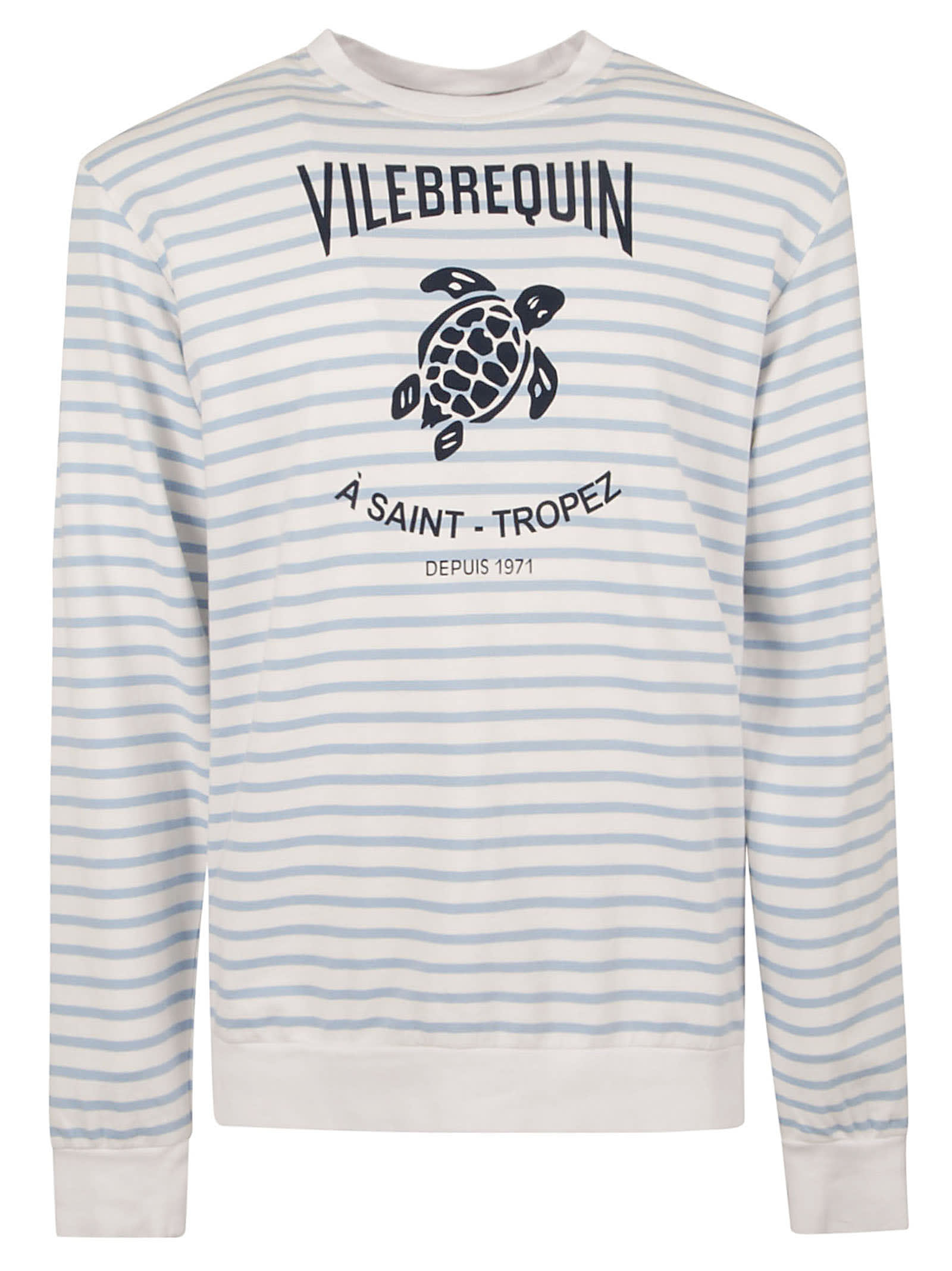 Shop Vilebrequin Logo Detail Striped Sweatshirt In White/azzure