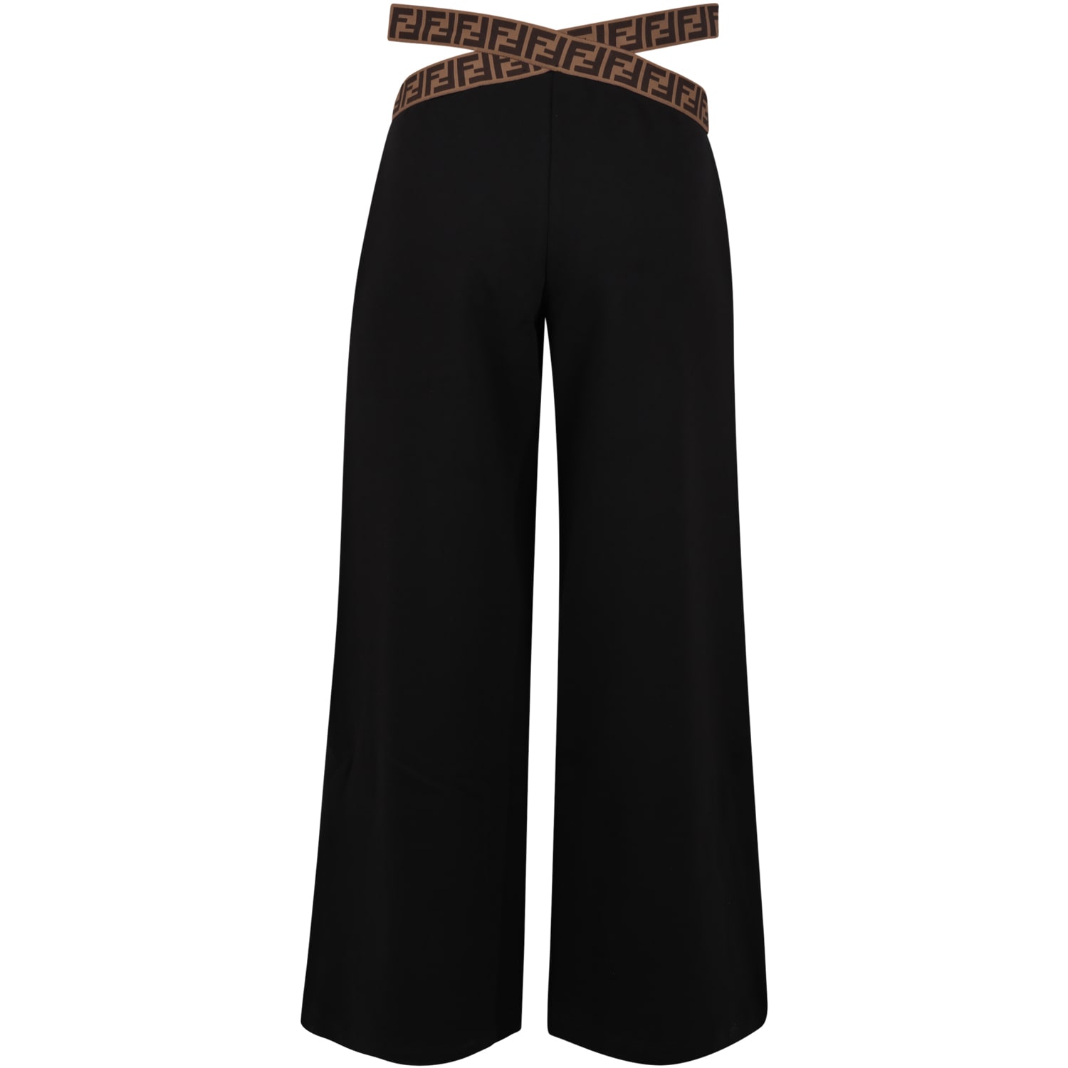 Shop Fendi Black Trousers For Girl With Ff Logo