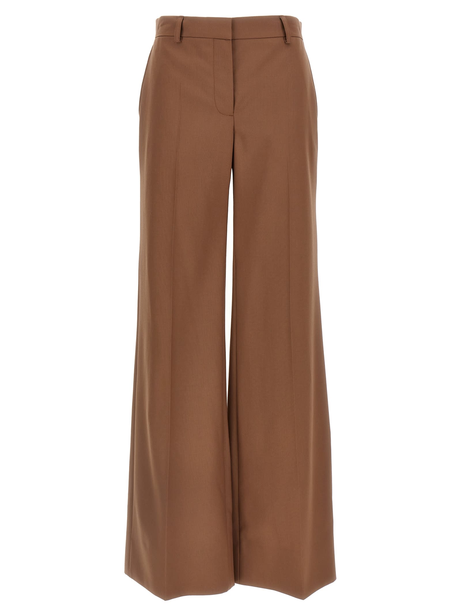 Stella Mccartney Wool Trousers With Wide Leg And Front Crease In Brown