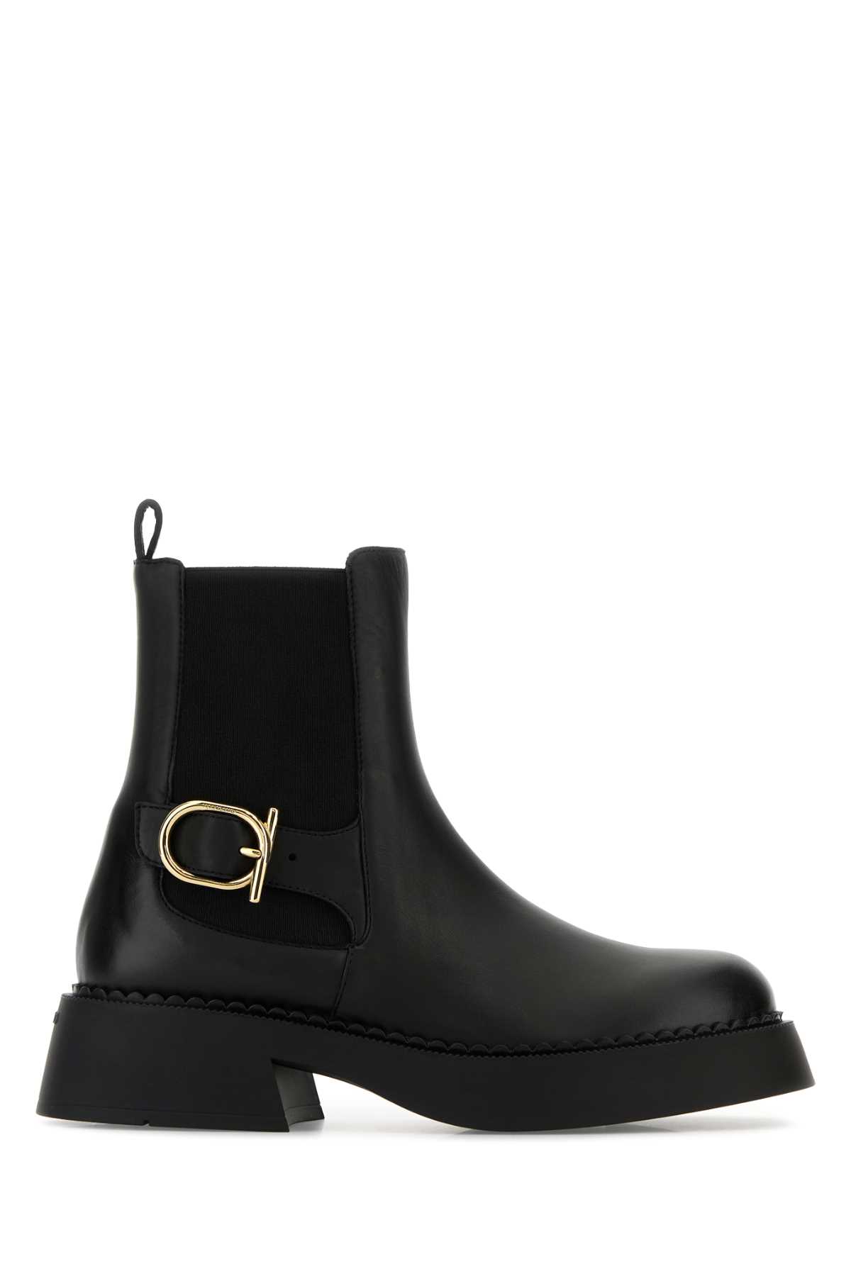 Ferragamo Black Leather Tia Ankle Boots