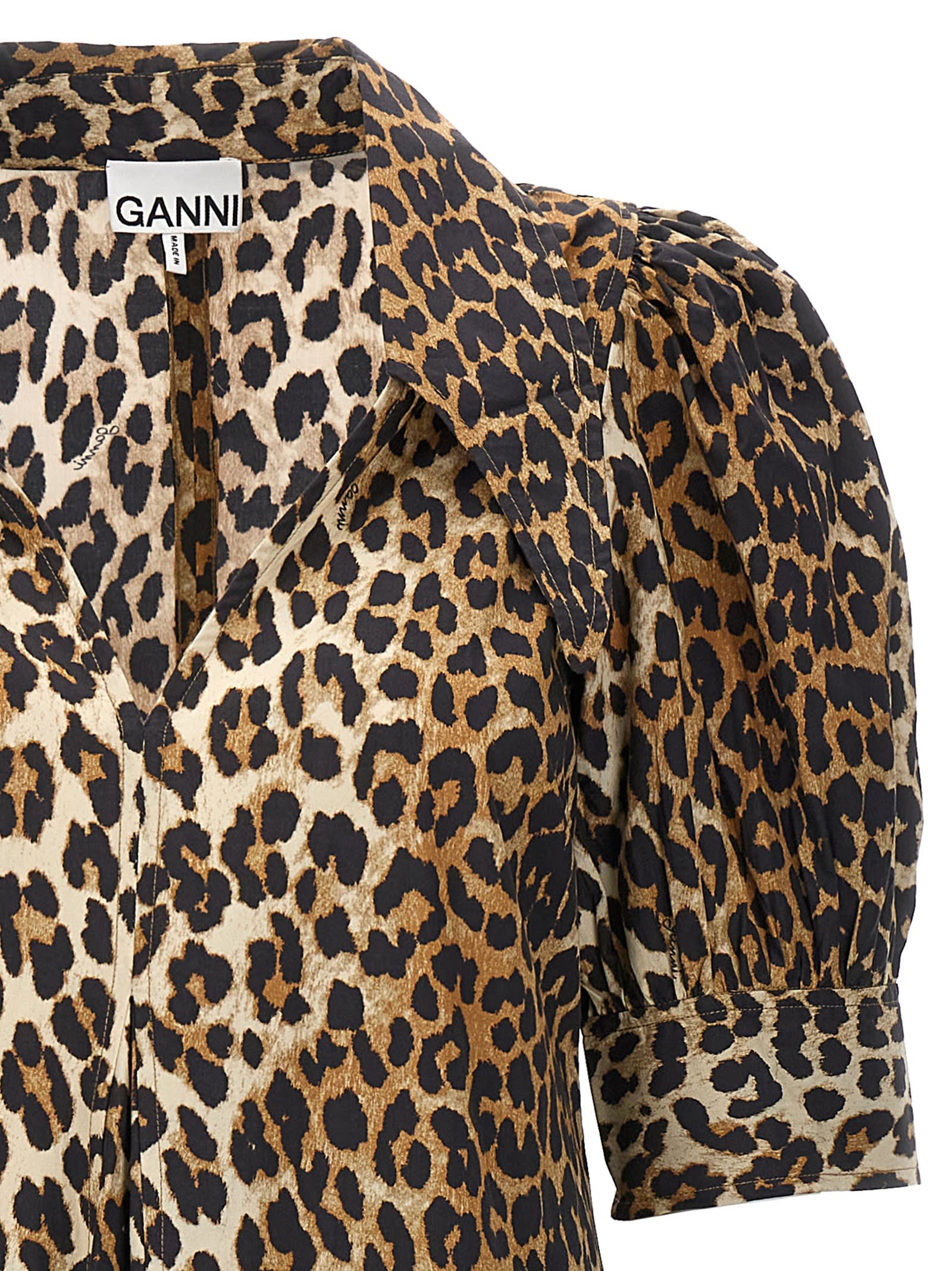 Shop Ganni Animal Print Midi Dress In Brown