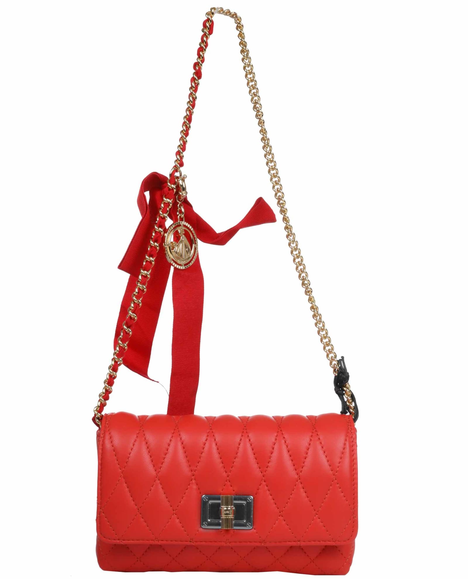Lanvin Red Quilted Wallet On Chain