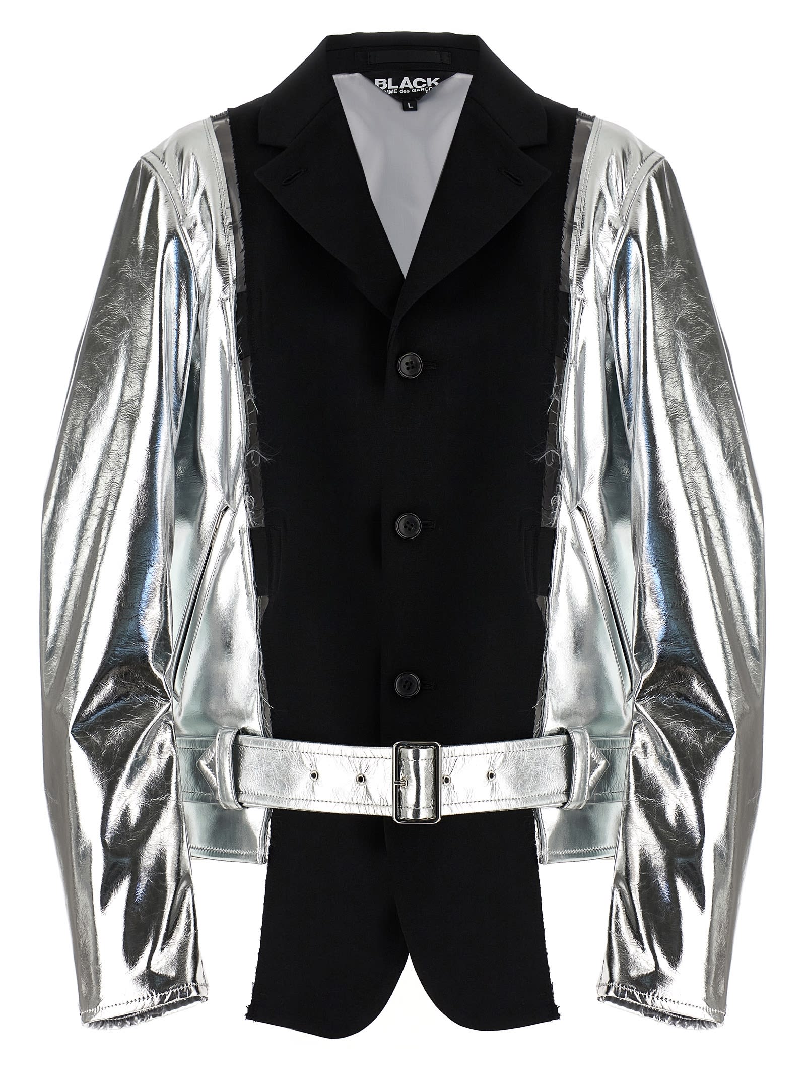 Shop Black Comme Des Garçons Laminated Jacket In Silver