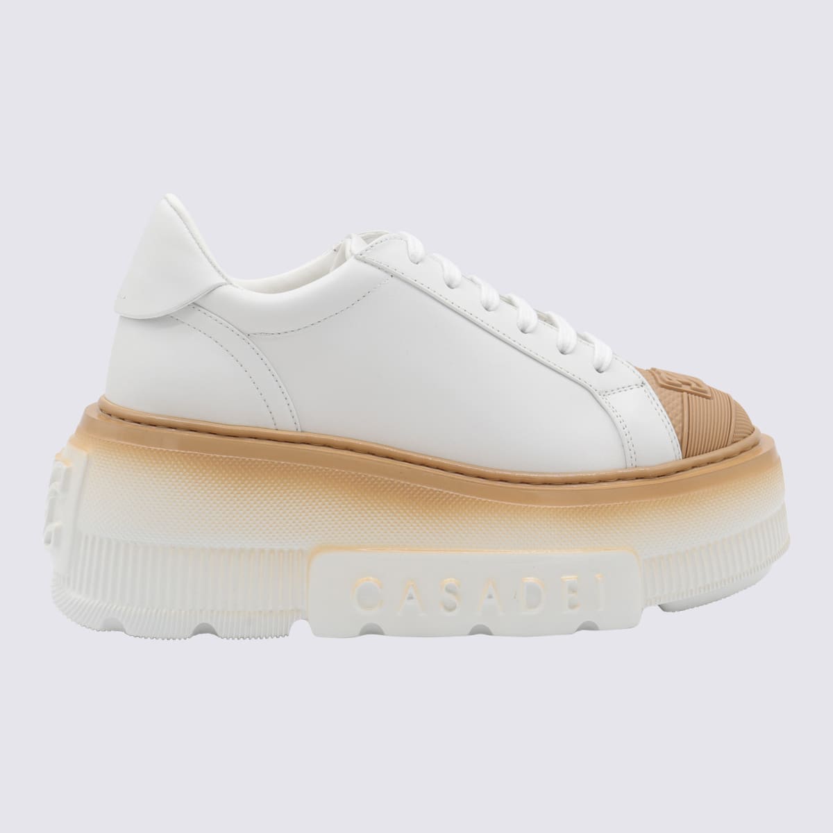 White Beige Leather Sneakers