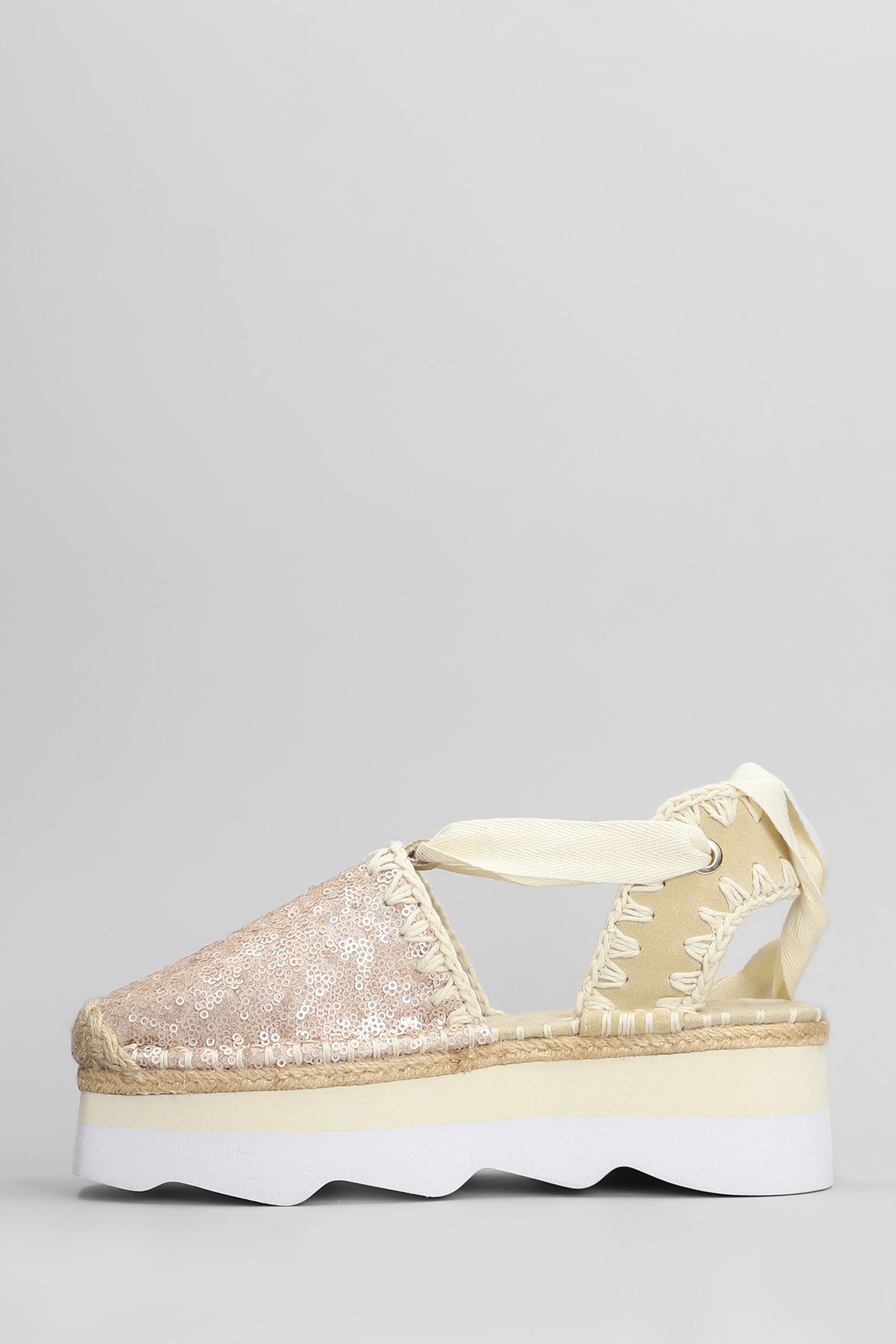Mou Espa Sandal Espadrilles In Rose-pink Leather In Gold