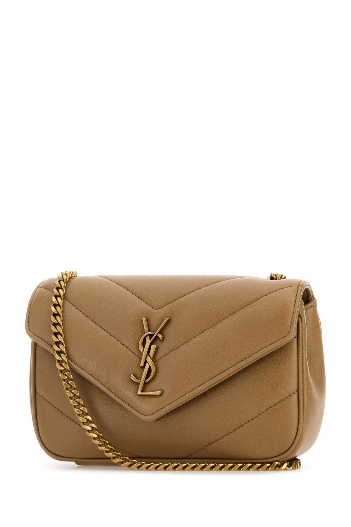 Saint Laurent Camel Leather Mini Loulou Crossbody Bag In Brown