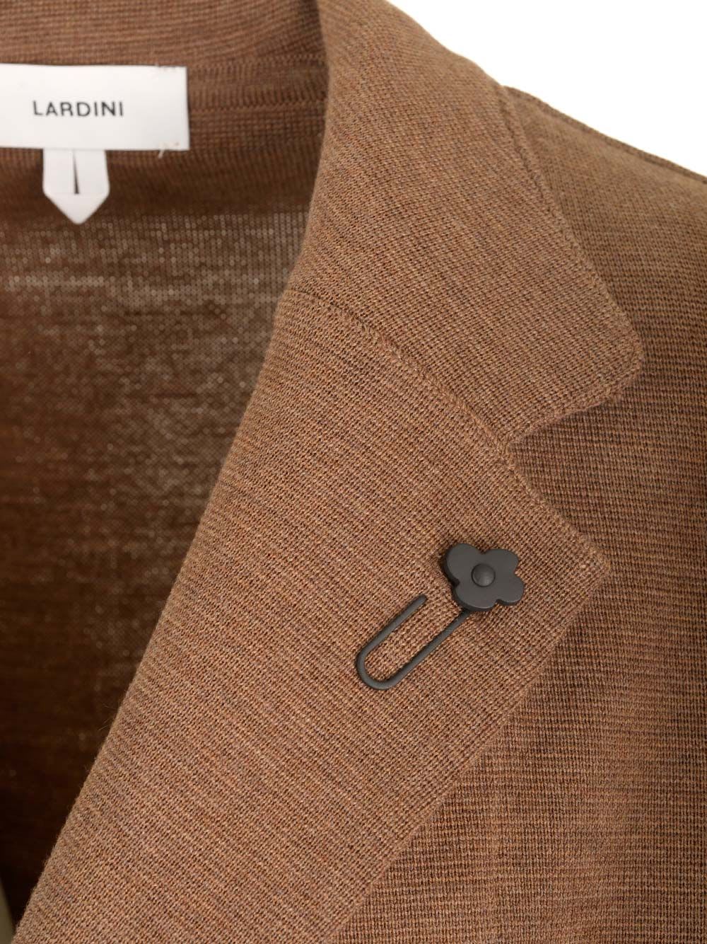 Shop Lardini Double Breasted Knitted Jacket In Brown