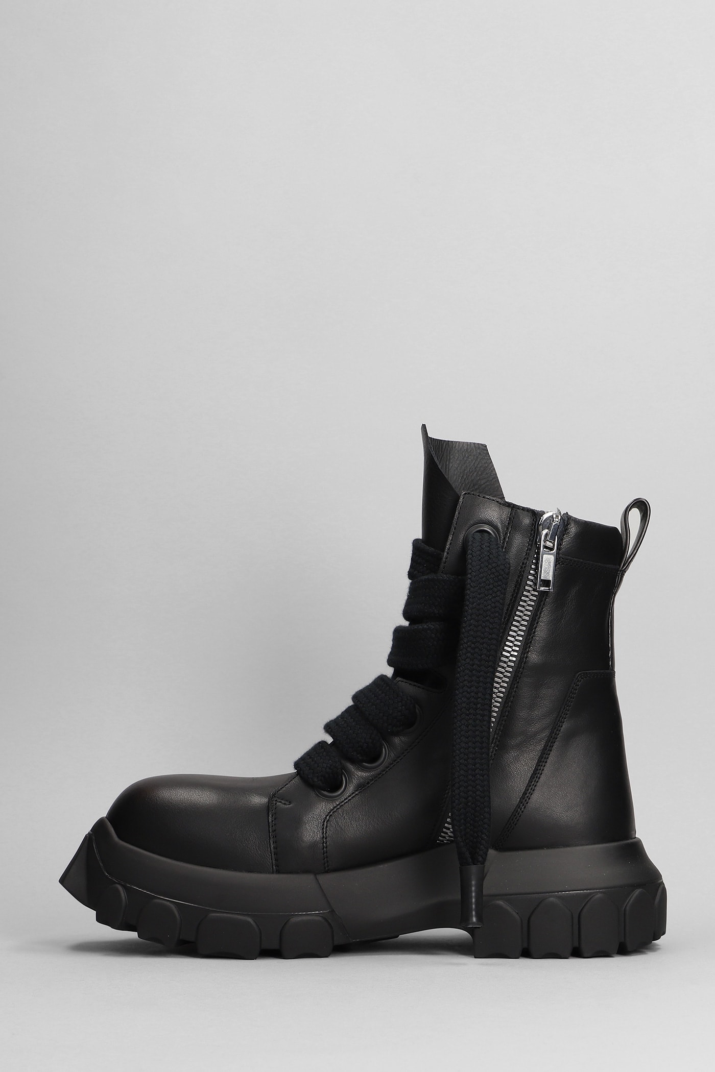 Shop Rick Owens Jumbolaced Combat Boots In Black Leather