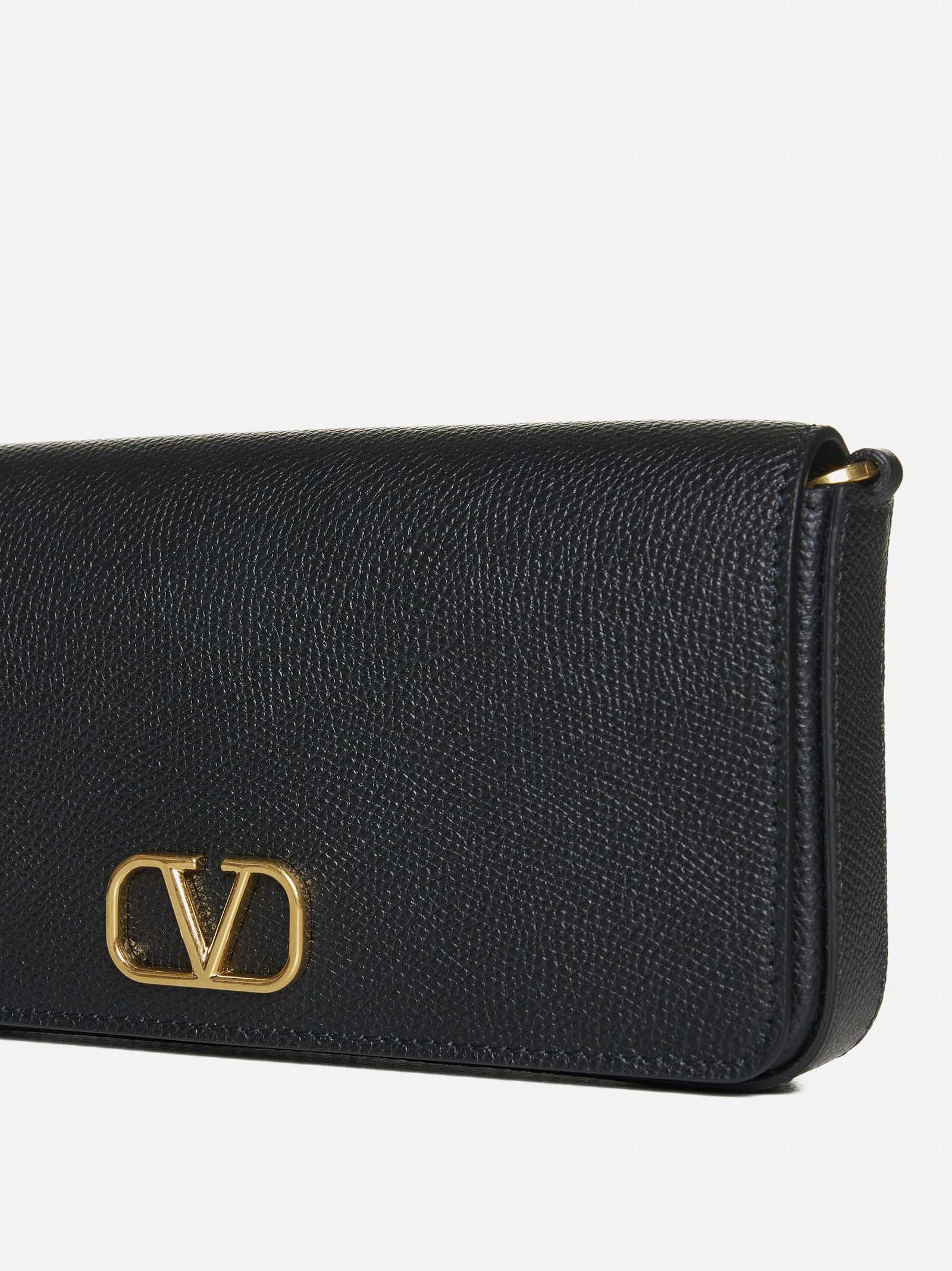 Shop Valentino Vlogo Pouch Leather Bag In Black