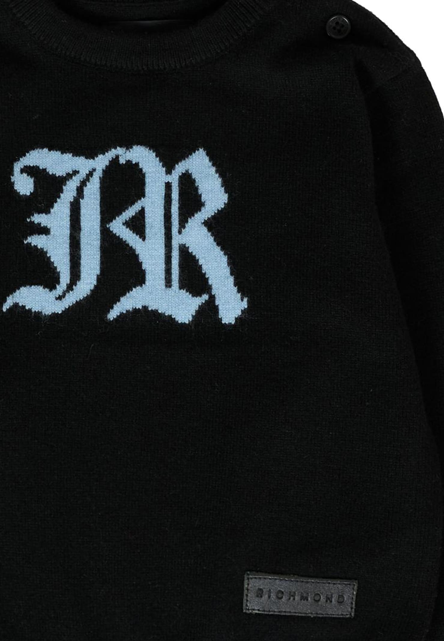 Richmond Black Sweater For Baby Boy With Light Blue Logo In Black