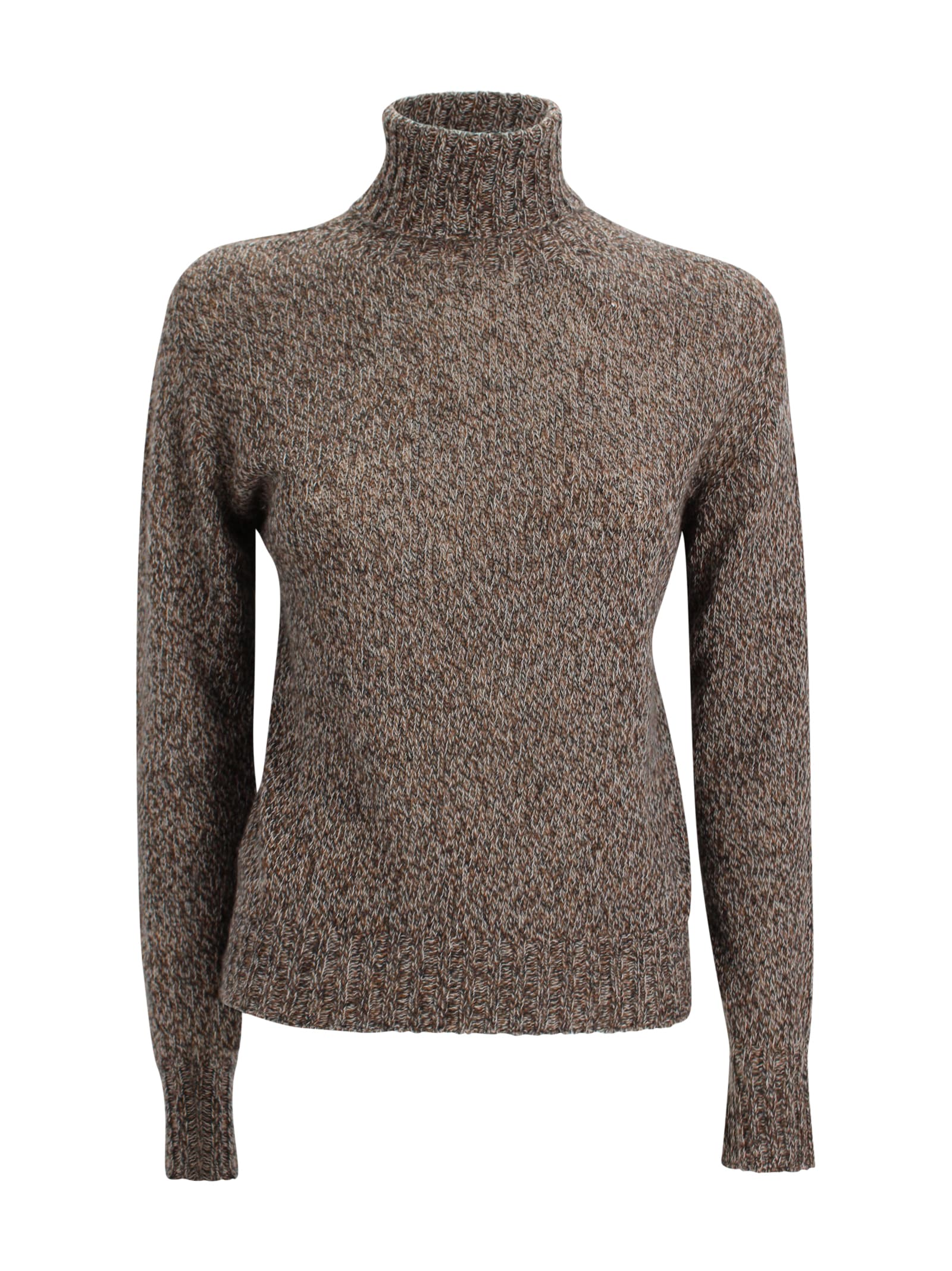 Be You Cashmere Turtleneck Sweater With A Mottled Knit In Animal Print