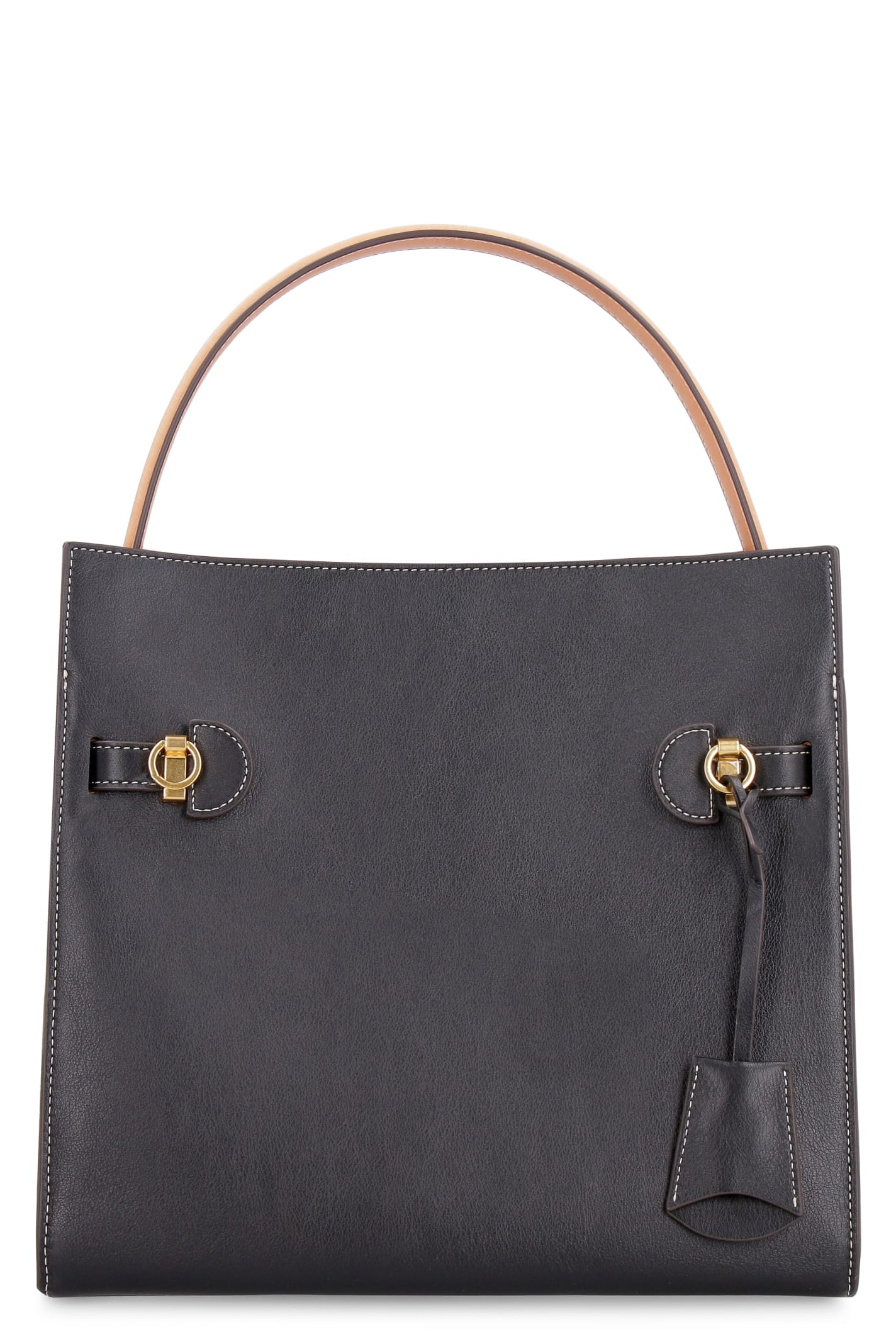 Shop Tory Burch Double Lee Radziwill Leather Bag In Black