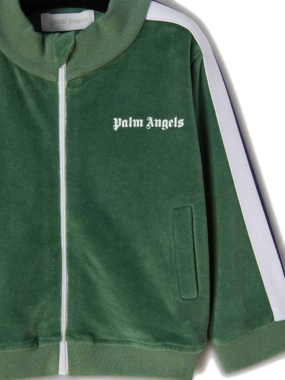 Shop Palm Angels Green Track Jacket With Zip And Logo