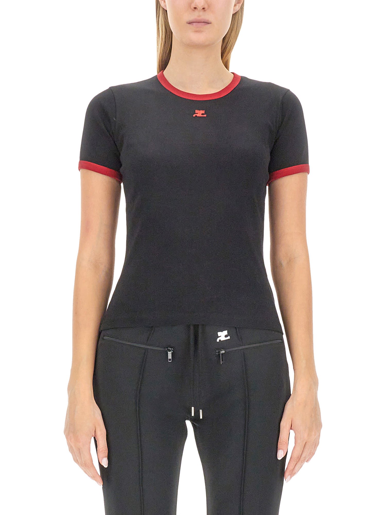 Courrèges Contrast T Shirt In Nero