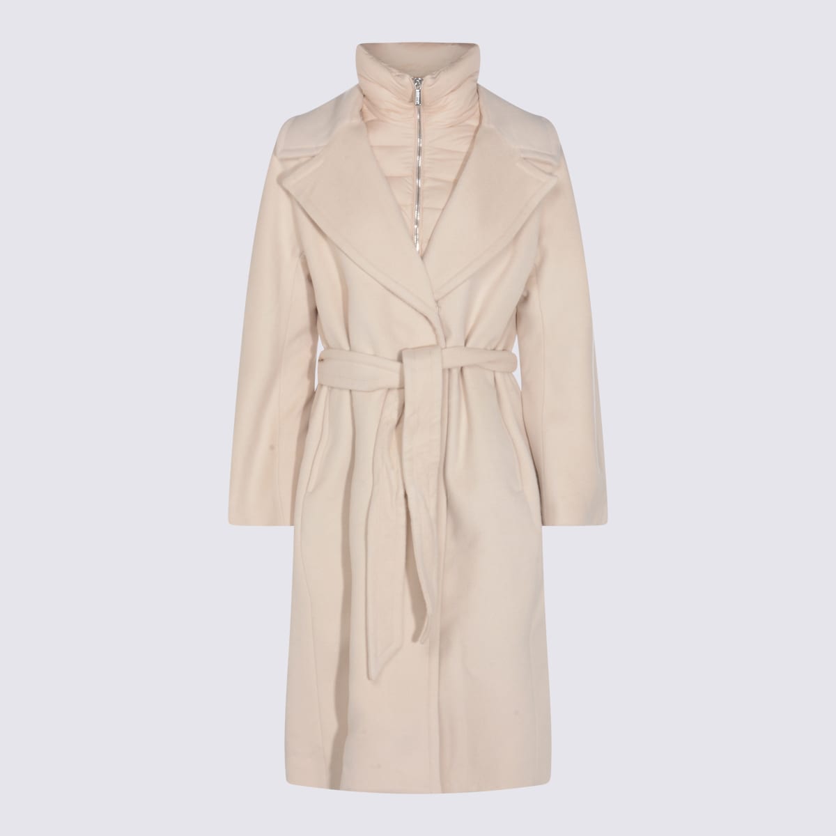 Moorer Long Quilted Jacket Belted Waist In Neutral