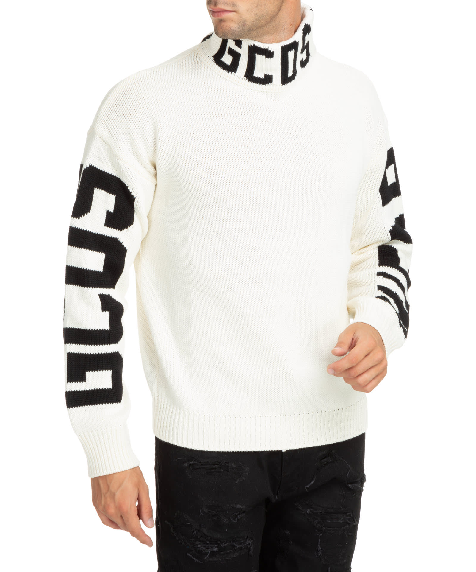 Shop Gcds Band Logo Wool Roll-neck Sweater In White