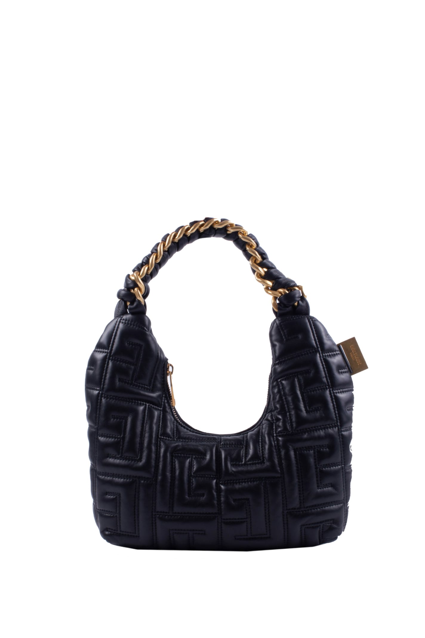 Balmain Black Quilted Leather Pillow Hobo Bag