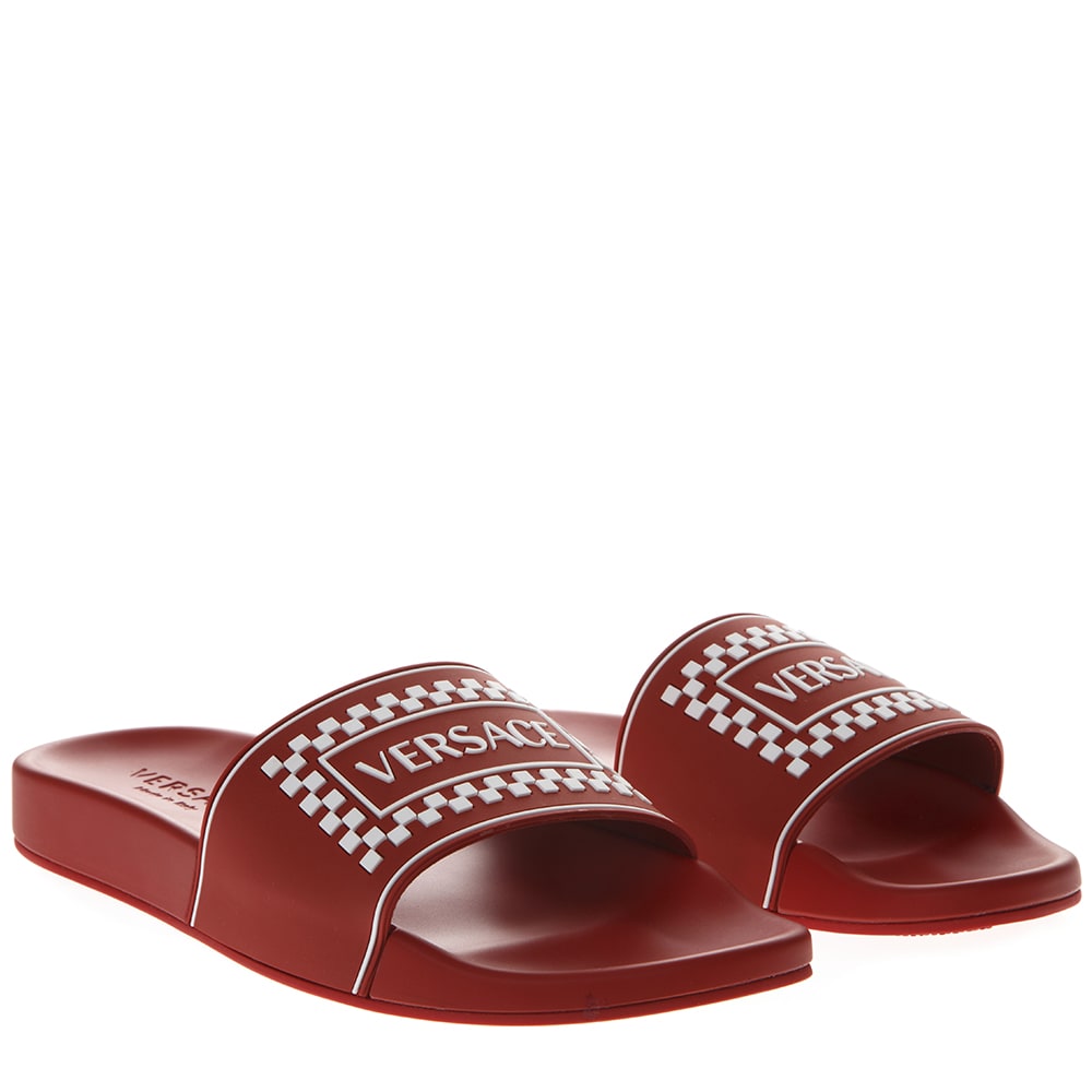 red sandal slides