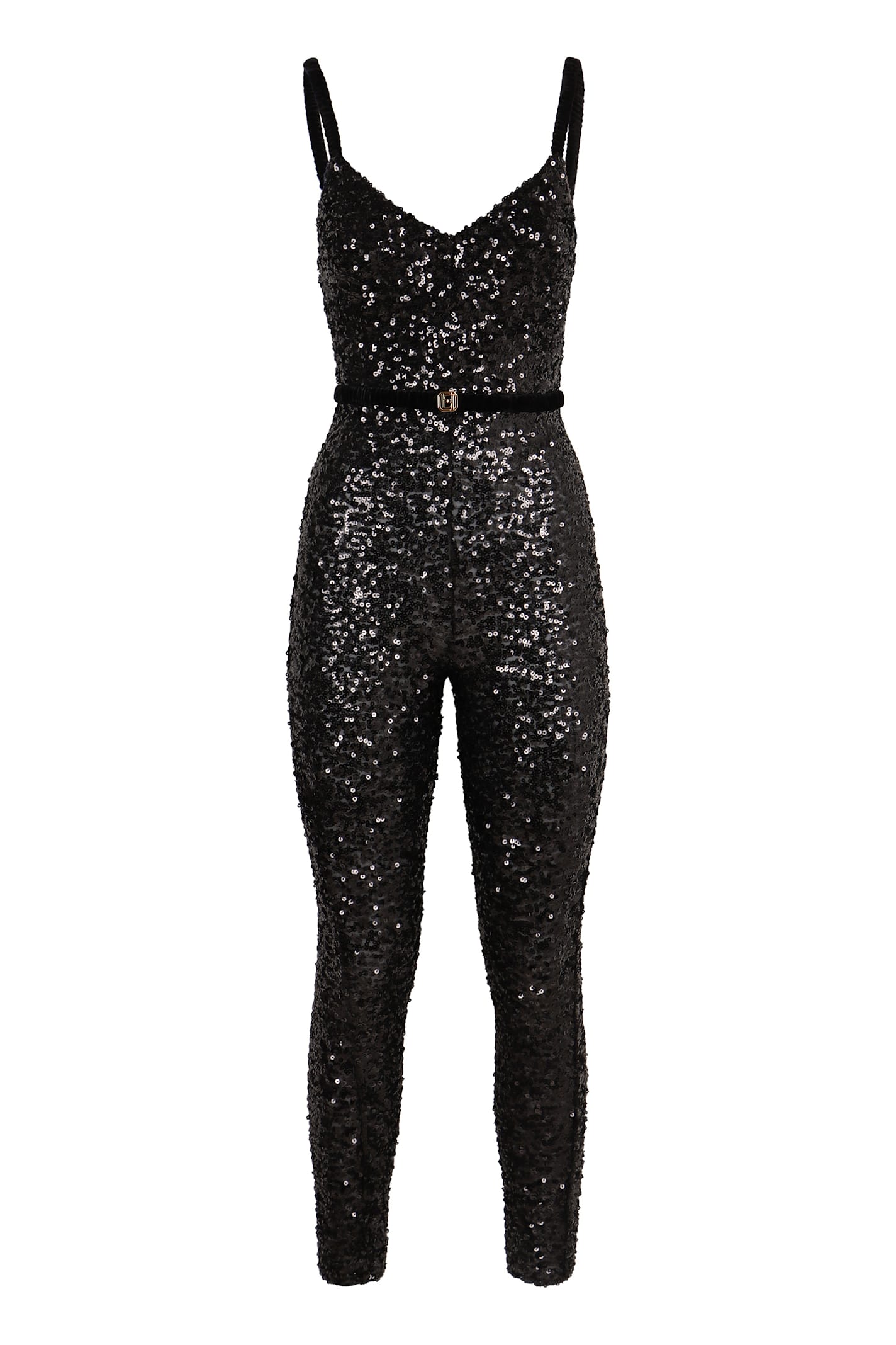 Shop Elisabetta Franchi Sequin Jumpsuit In Black