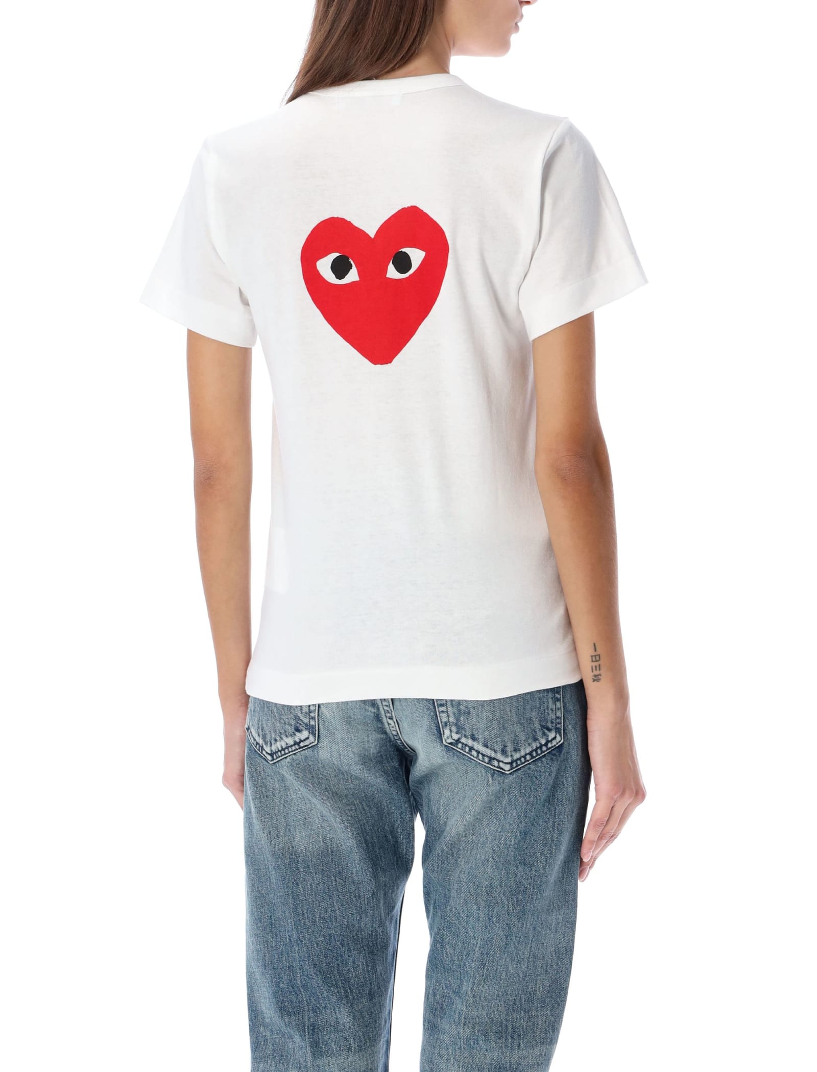 Shop Comme Des Garçons Play Big Red Heart T-shirt In White Red