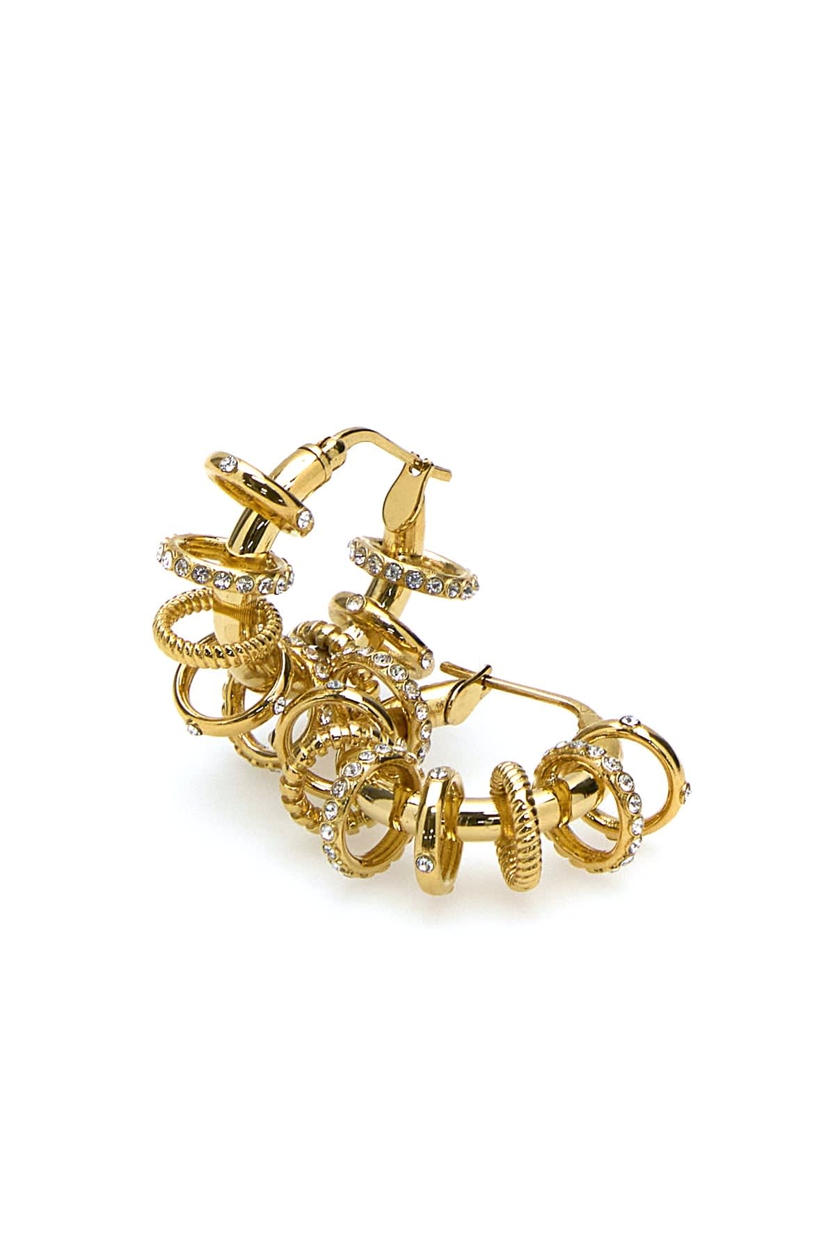 Amina Muaddi Multiring Hoop Earrings With Embellished Textured Finish In Gold