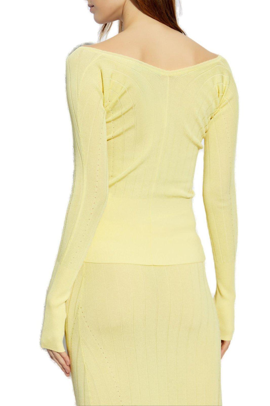 Jacquemus Slim Fit V-neckline Long Sleeves Ribbed Hem In Yellow