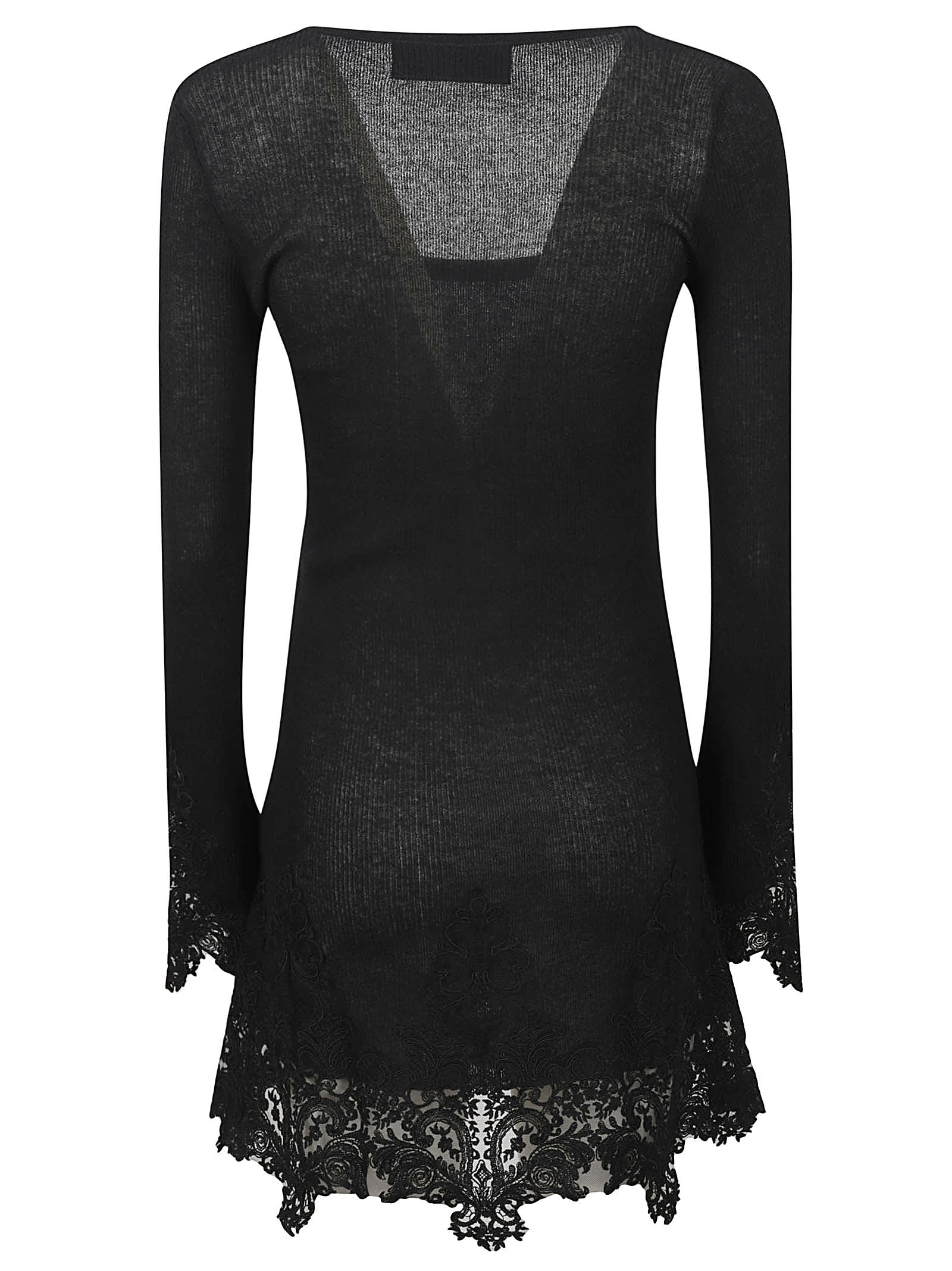 Shop Ermanno Scervino Square Neck Lace Paneled Knit Dress In Black