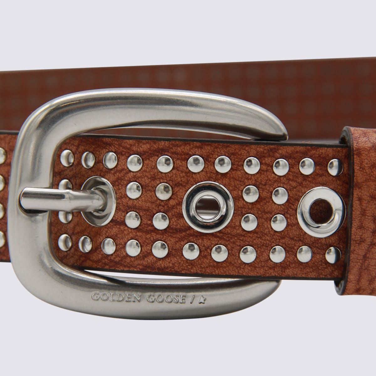 Golden Goose Leather Studded Adjustable Length Belts In Brown