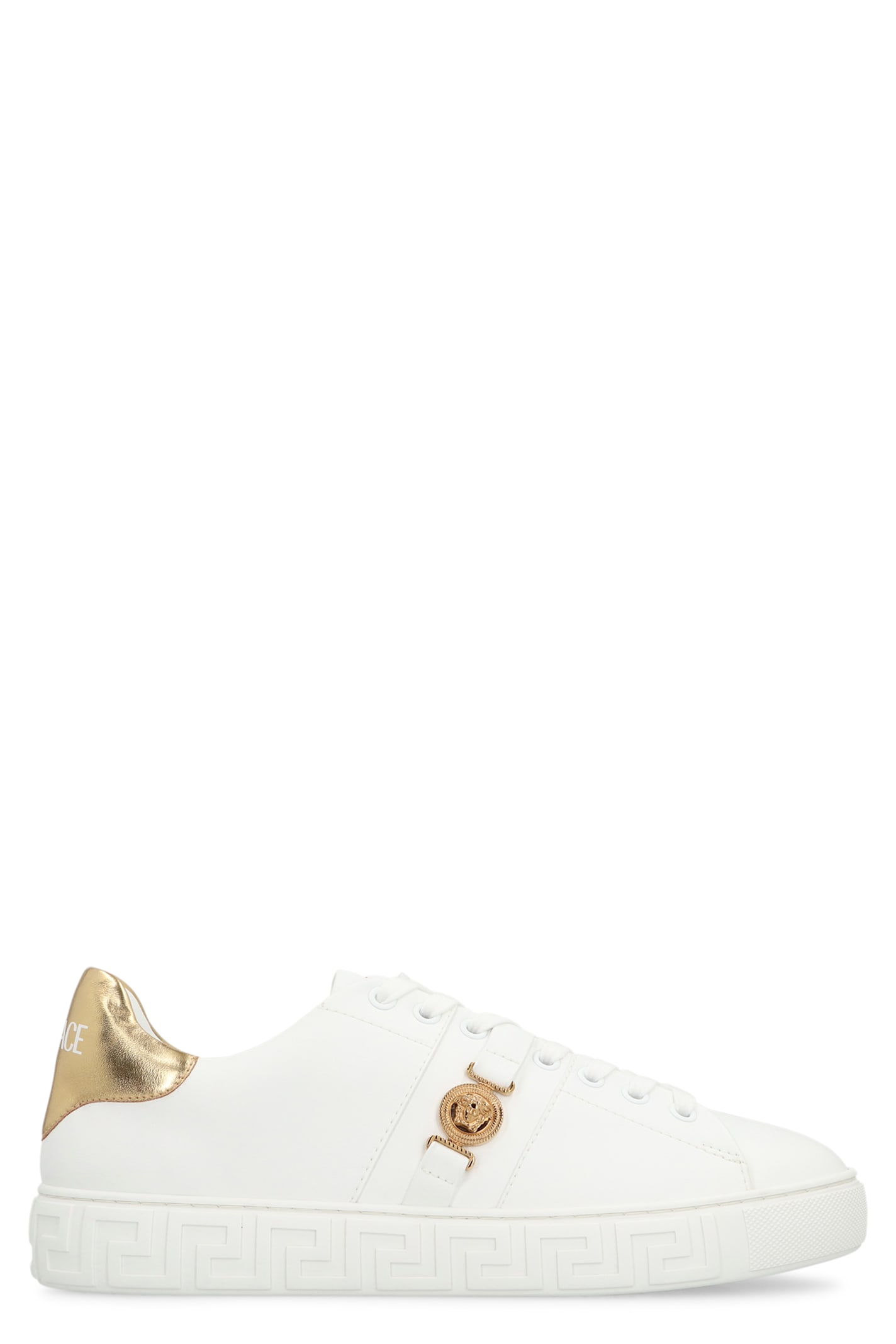 Versace Flat Sole Low-top Sneakers With Greek Key In White