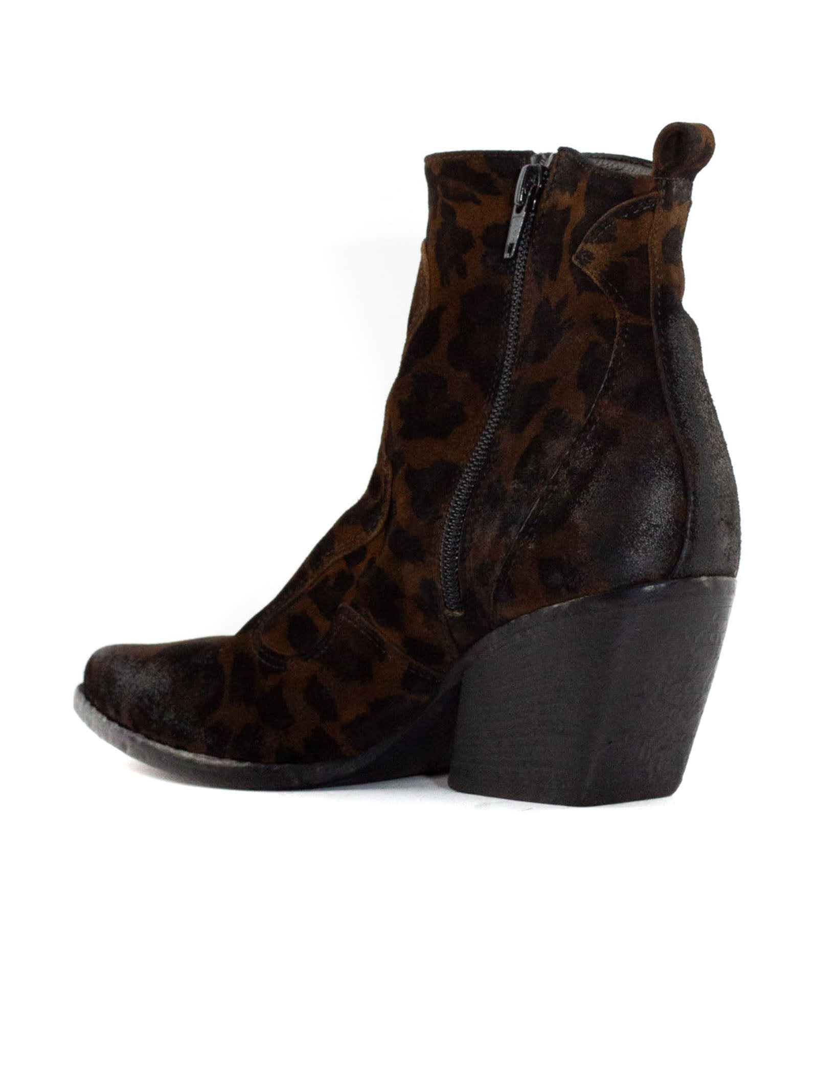 Shop Elena Iachi Vintage Effect Spotted Suede Ankle Boot In Brown