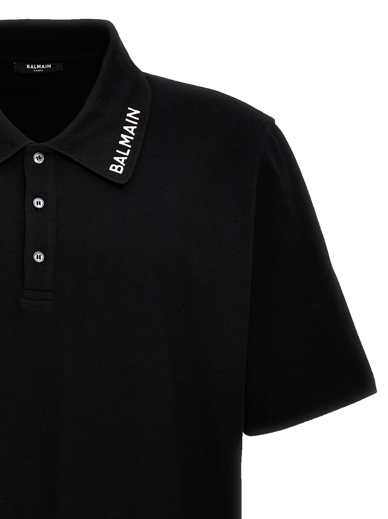 Shop Balmain Logo Polo Shirt In Black