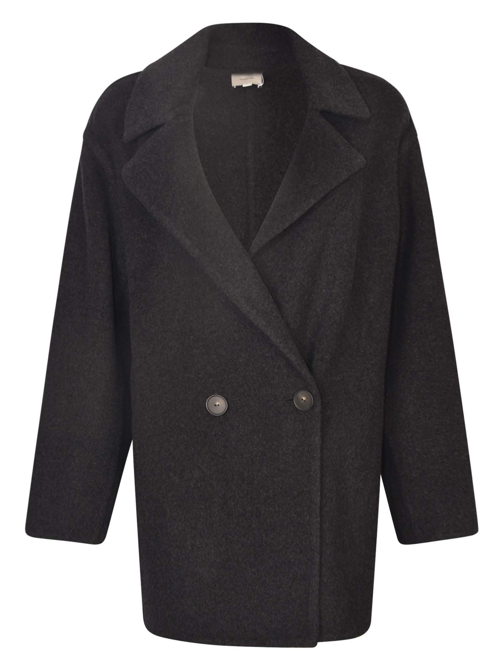 Shop Vince Double-breast Plain Short Coat In Hch Charcoal