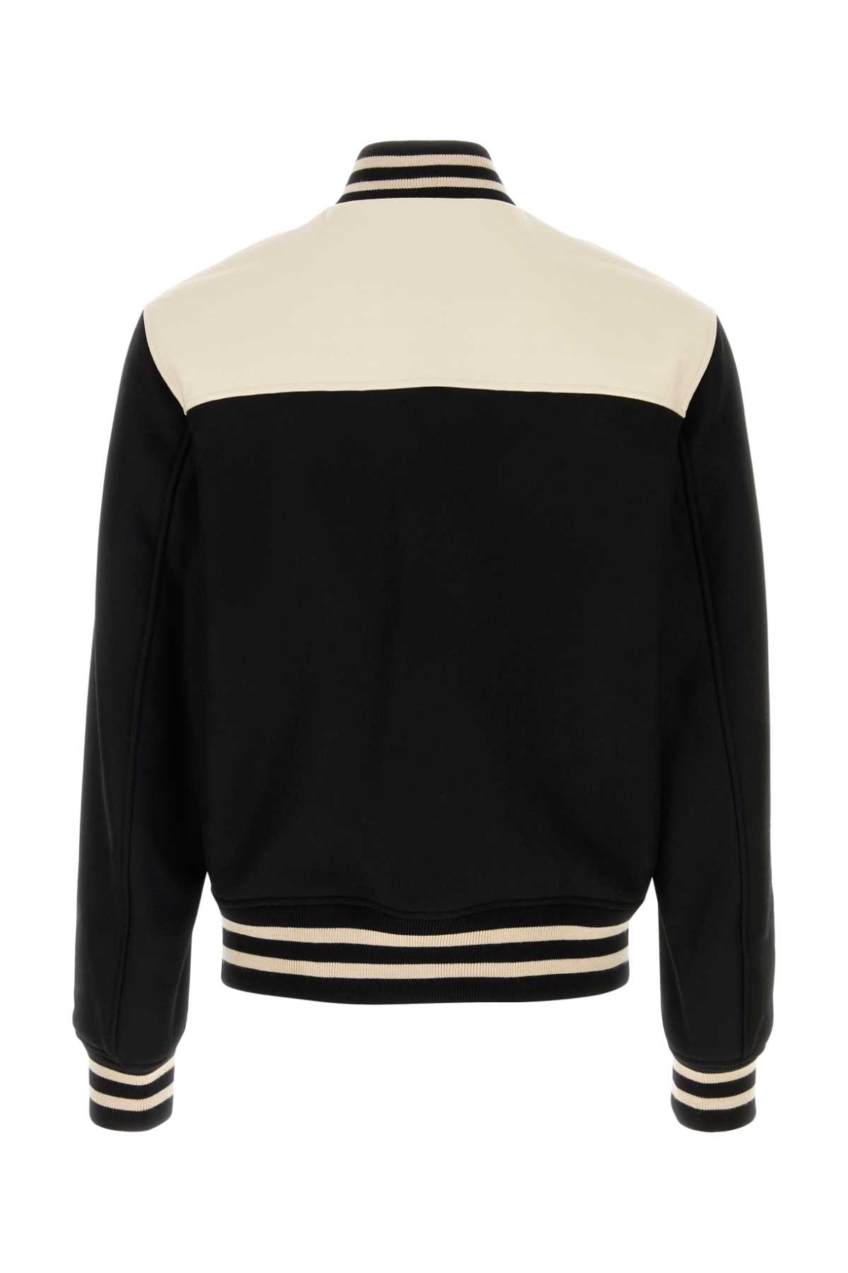 Shop Amiri Two-tone Wool Blend Bomber Jacket In Black